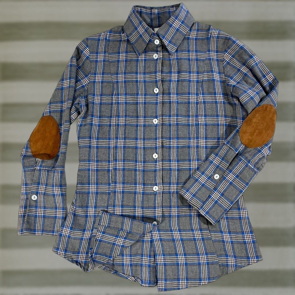 Vintage VINTAGE Bell by Alicia Bell Button-Up Flannel Shirt Plaid Gray Blue Women’s Size 6 Elbow Patches USA"} Size M / US 6-8 / IT 42-44 - 1 Thumbnail