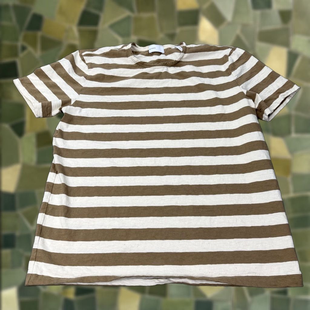 Vintage BLDWN Shirt Mens Large Brown White Khaki Stripe 100% Cotton Casual Crewneck Size US L / EU 52-54 / 3 - 1 Thumbnail