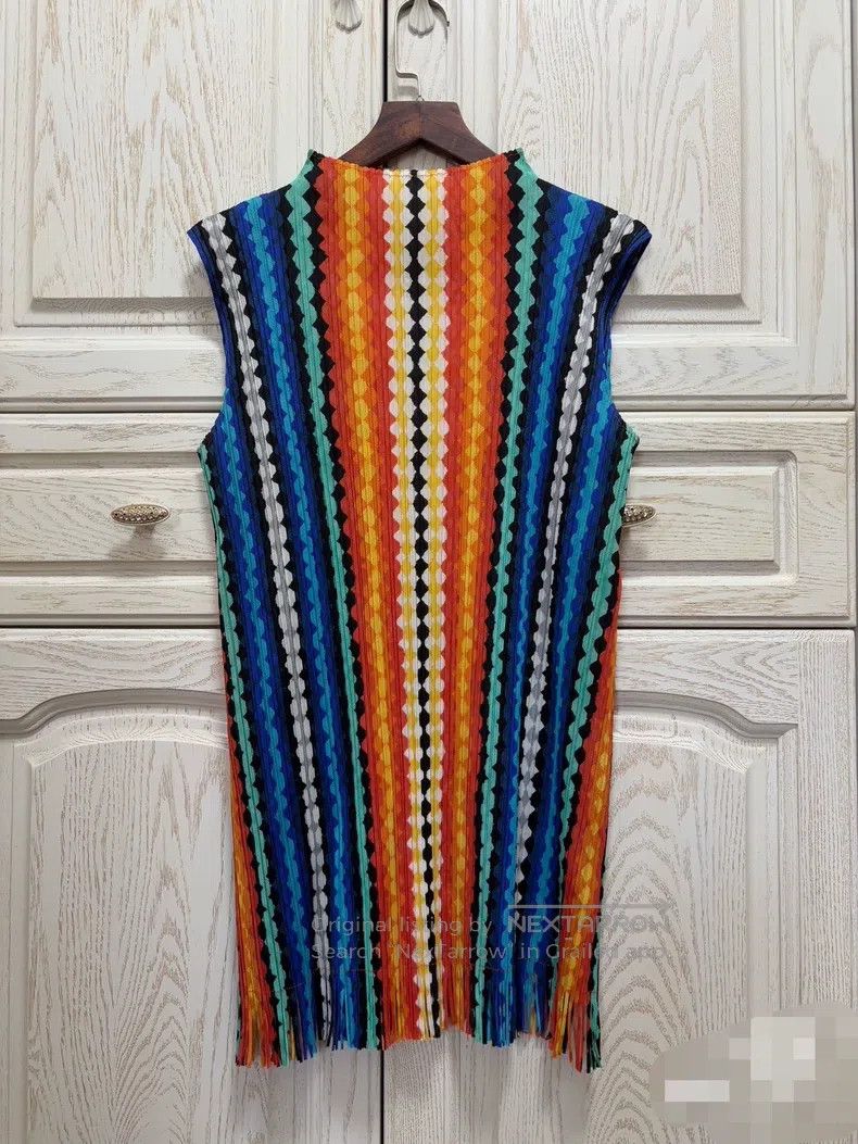 Issey Miyake Issey Miyake Color-Striped Mock Neck Sleeveless Long Top Size L / US 10 / IT 46 - 2 Thumbnail
