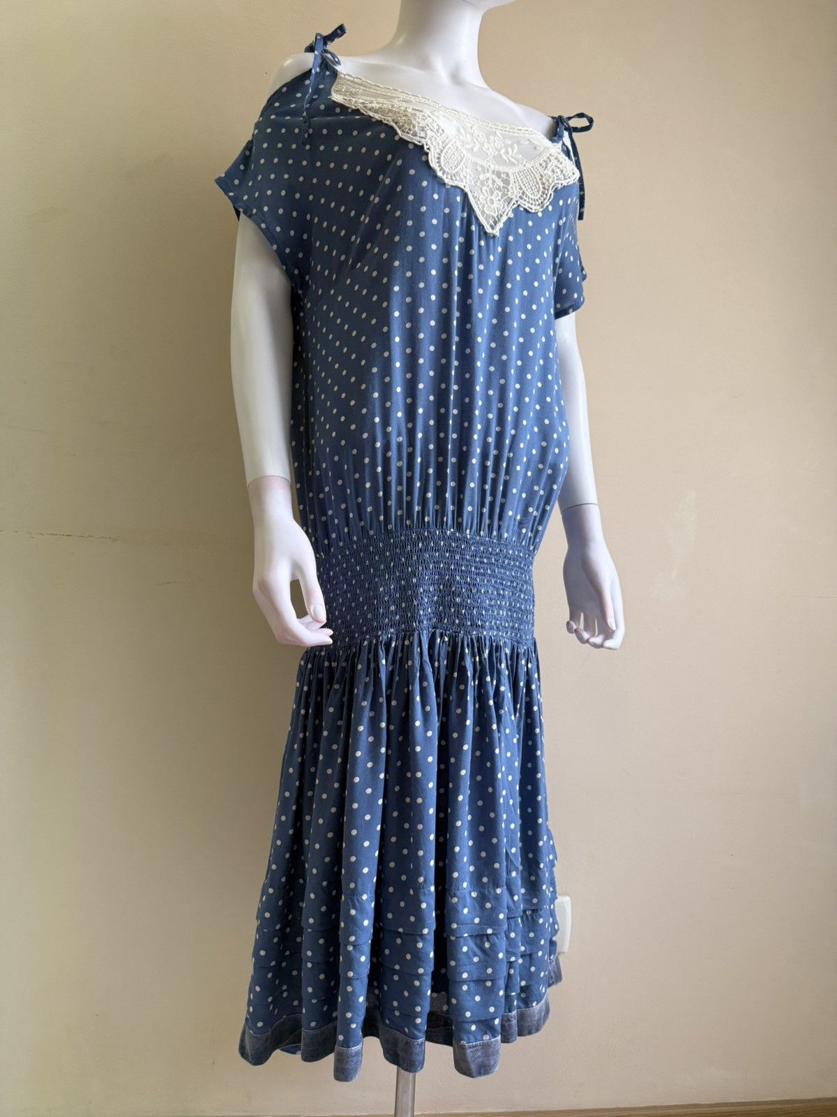 Vintage Ewa I Walla Blue Polka Dot Short Sleeve Midi Dress Size XS Size XS / US 0-2 / IT 36-38 - 6 Thumbnail