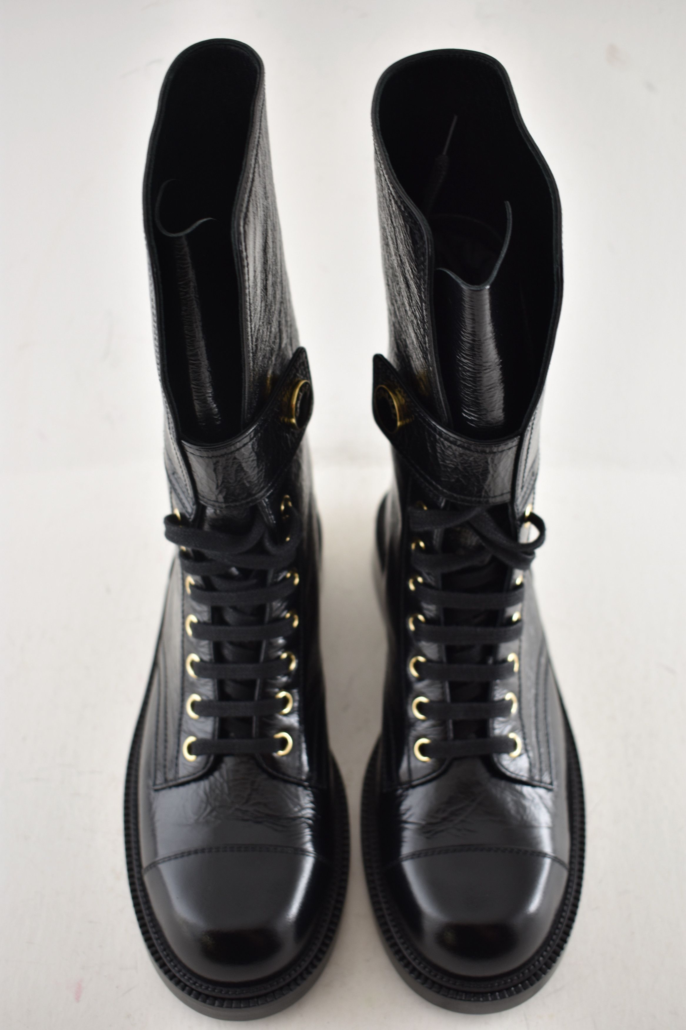 Chanel Chanel 24B Logo Combat Lace Up Tie Military Tall Boots 37.5 Size US 7.5 / IT 37.5 - 10 Thumbnail