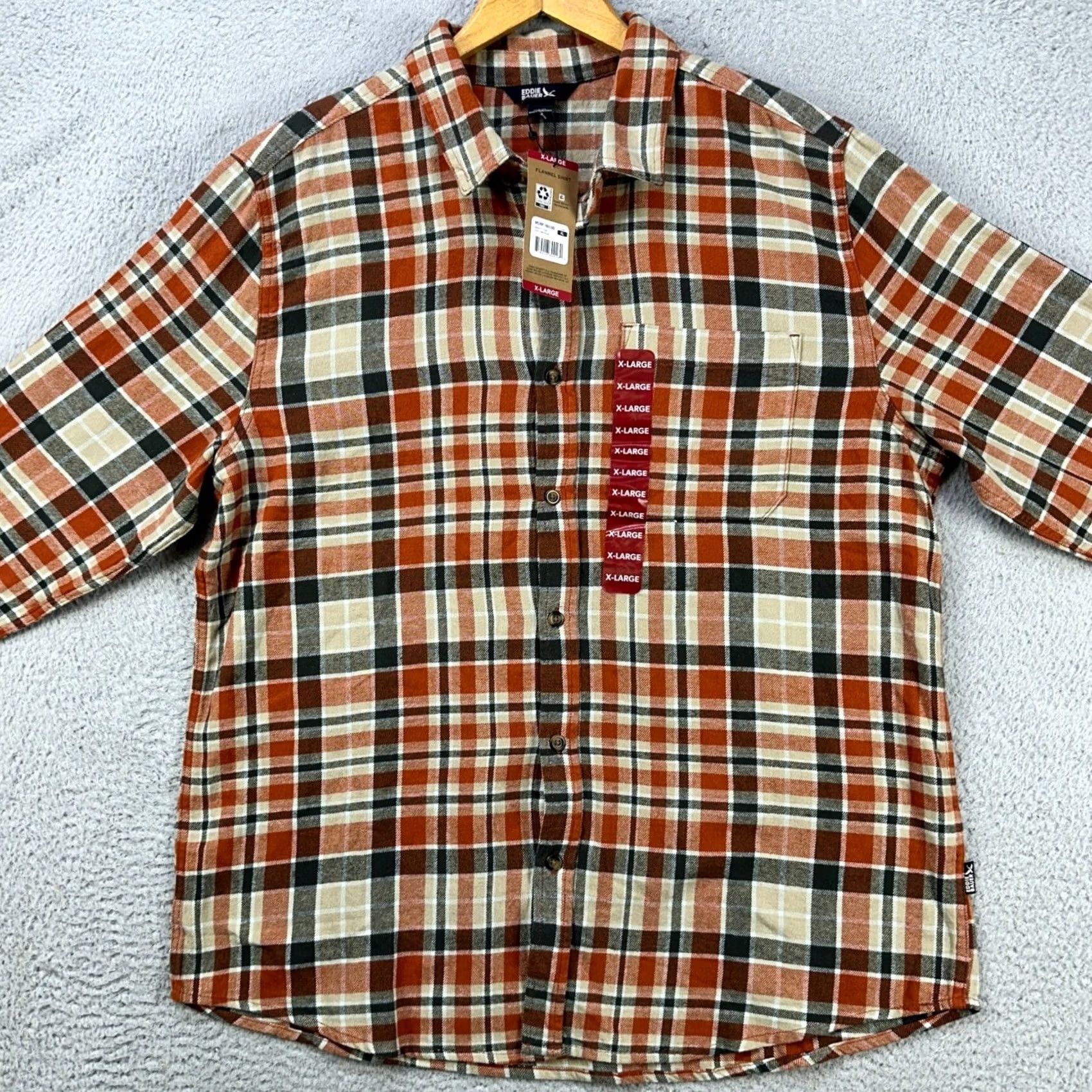 Eddie Bauer Eddie Bauer Flannel Shirt Mens XL Orange Gray Plaid Button Up Pocket Cotton NEW Size US XL / EU 56 / 4 - 4 Thumbnail