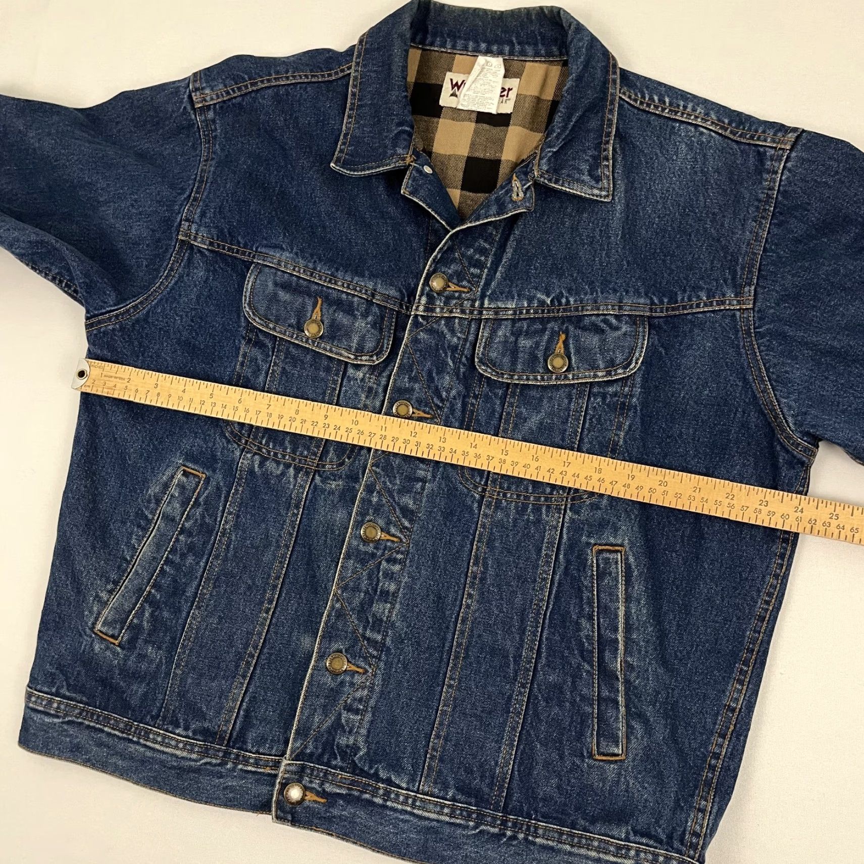 Wrangler VINTAGE Wrangler Denim Jean Jacket Mens Medium Dark Blue Flannel Lined Workwear Chore Size US 31 - 4 Thumbnail
