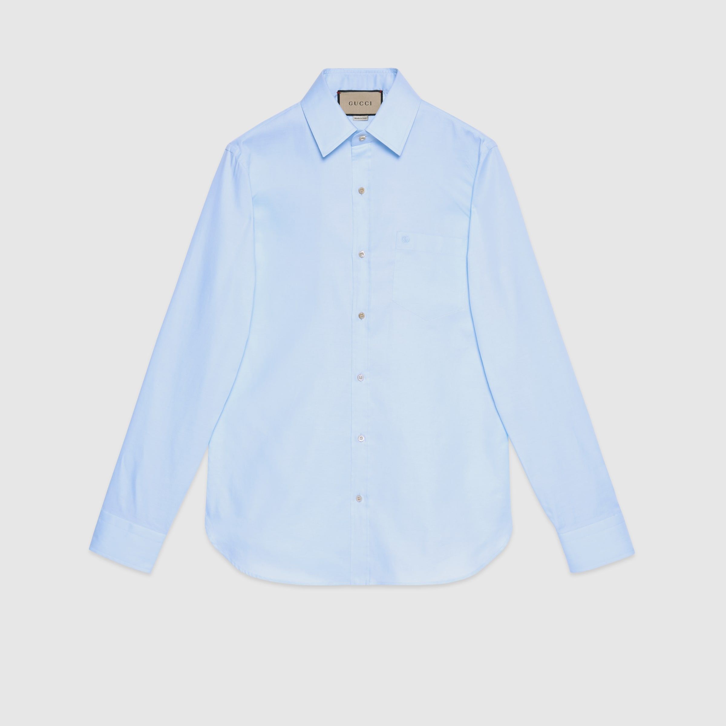 Gucci oc11z1025 Cotton Shirt With Double G Embroidery in Sky Blue Size US S / EU 44-46 / 1 - 1 Thumbnail
