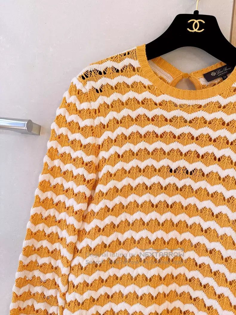 Loro Piana Loro Piana Yellow and White Striped Openwork Crochet Dress Size XS / US 0-2 / IT 36-38 - 3 Thumbnail