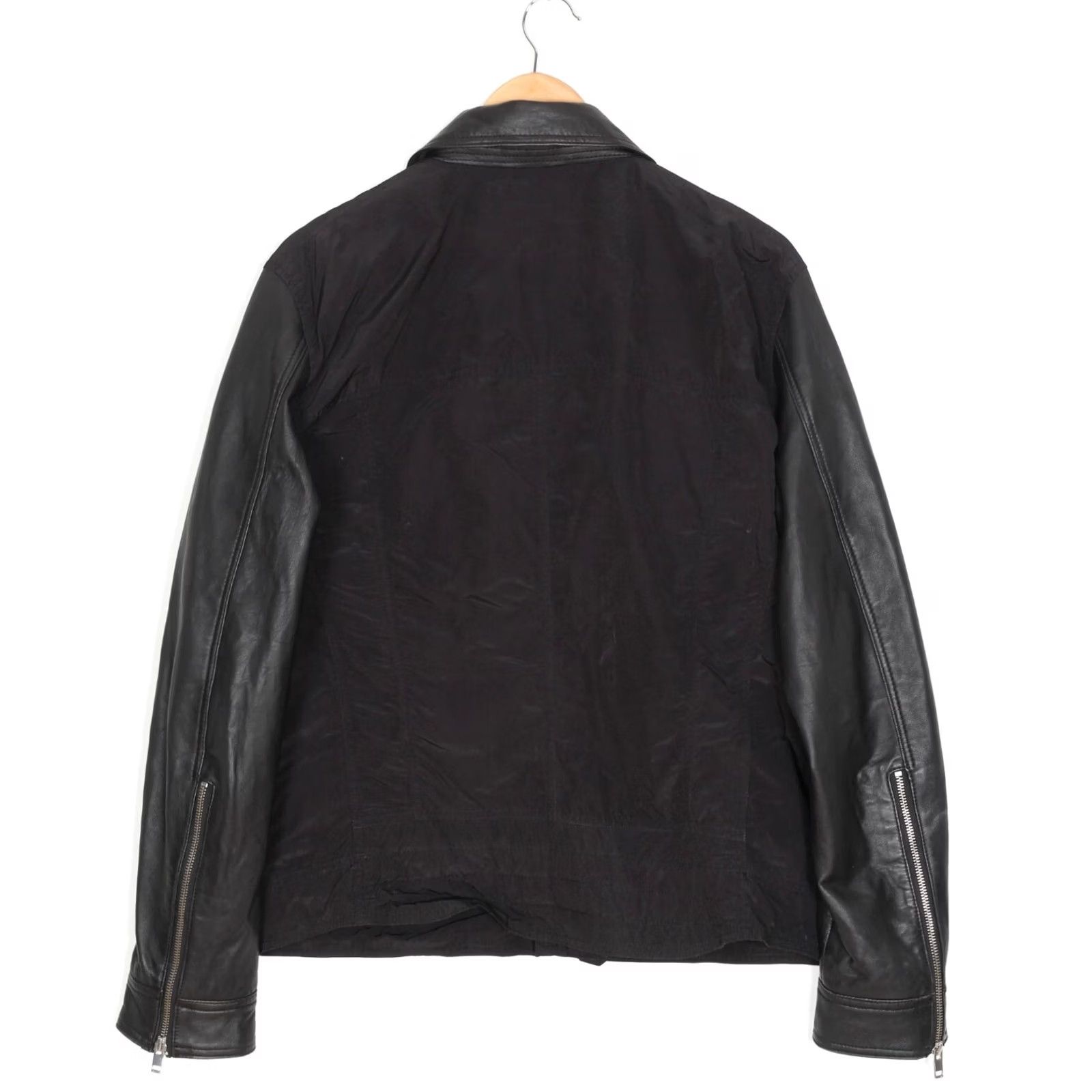 J.Lindeberg J.LINDEBERG Biker Jacket Men XL Lamb Leather Sleeves Collared Zip Short Black MJ4596 Size US XL / EU 56 / 4 - 4 Thumbnail