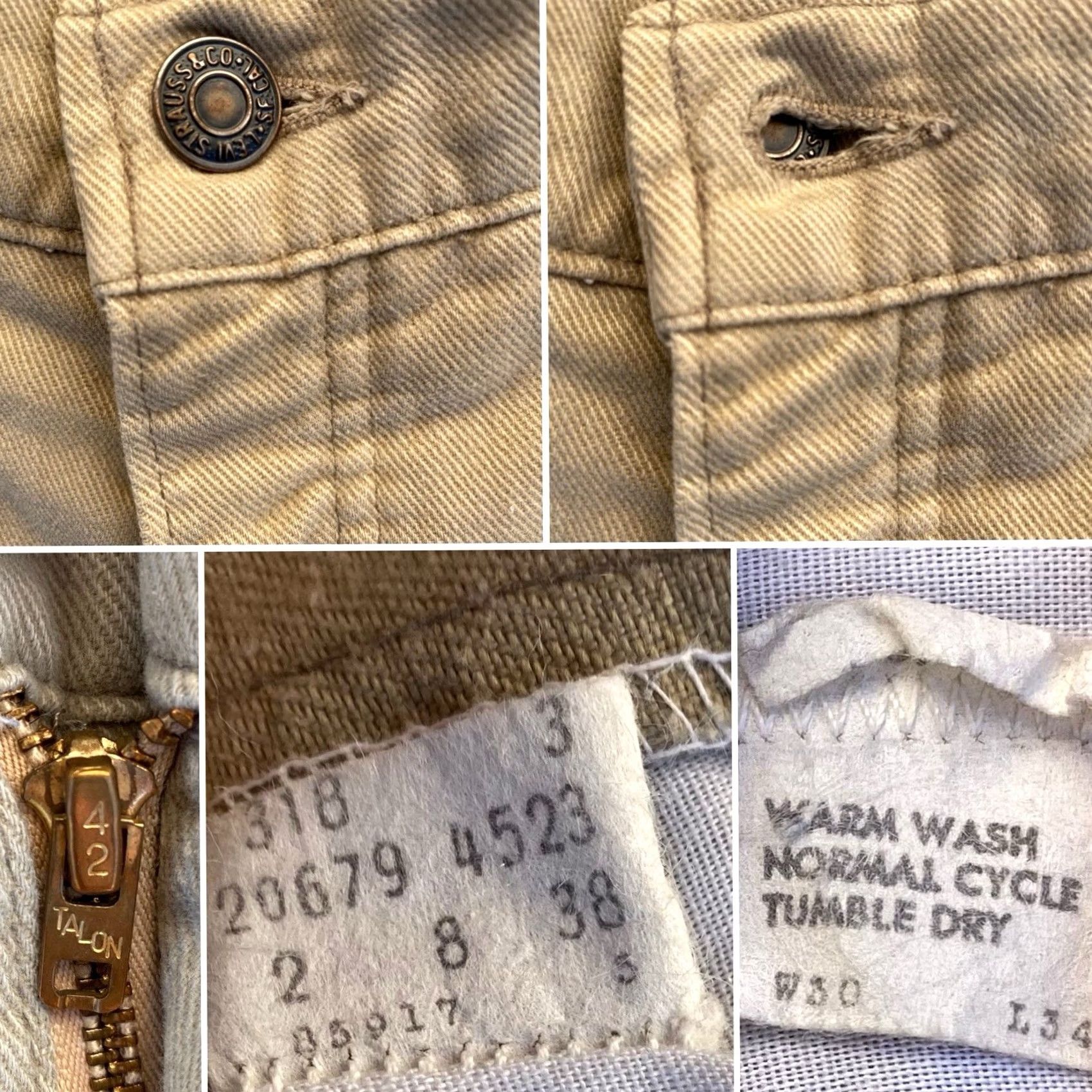 Levi's VINTAGE Levi’s Beige Tan White Tab Flare Pants 30x34 70s Talon 42 Zip Mens Womens Size 30" / US 8 / IT 44 - 2 Thumbnail