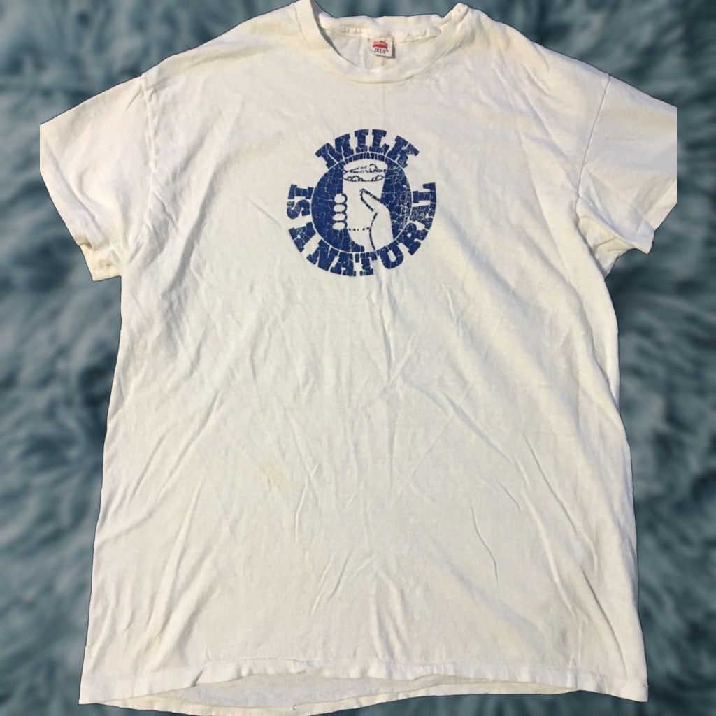 Hanes Vtg 70s Drink Milk Make A Cow Happy Shirt L USA Funny Animal Humor Promo Hanes Shirt Size US L / EU 52-54 / 3 - 1 Thumbnail