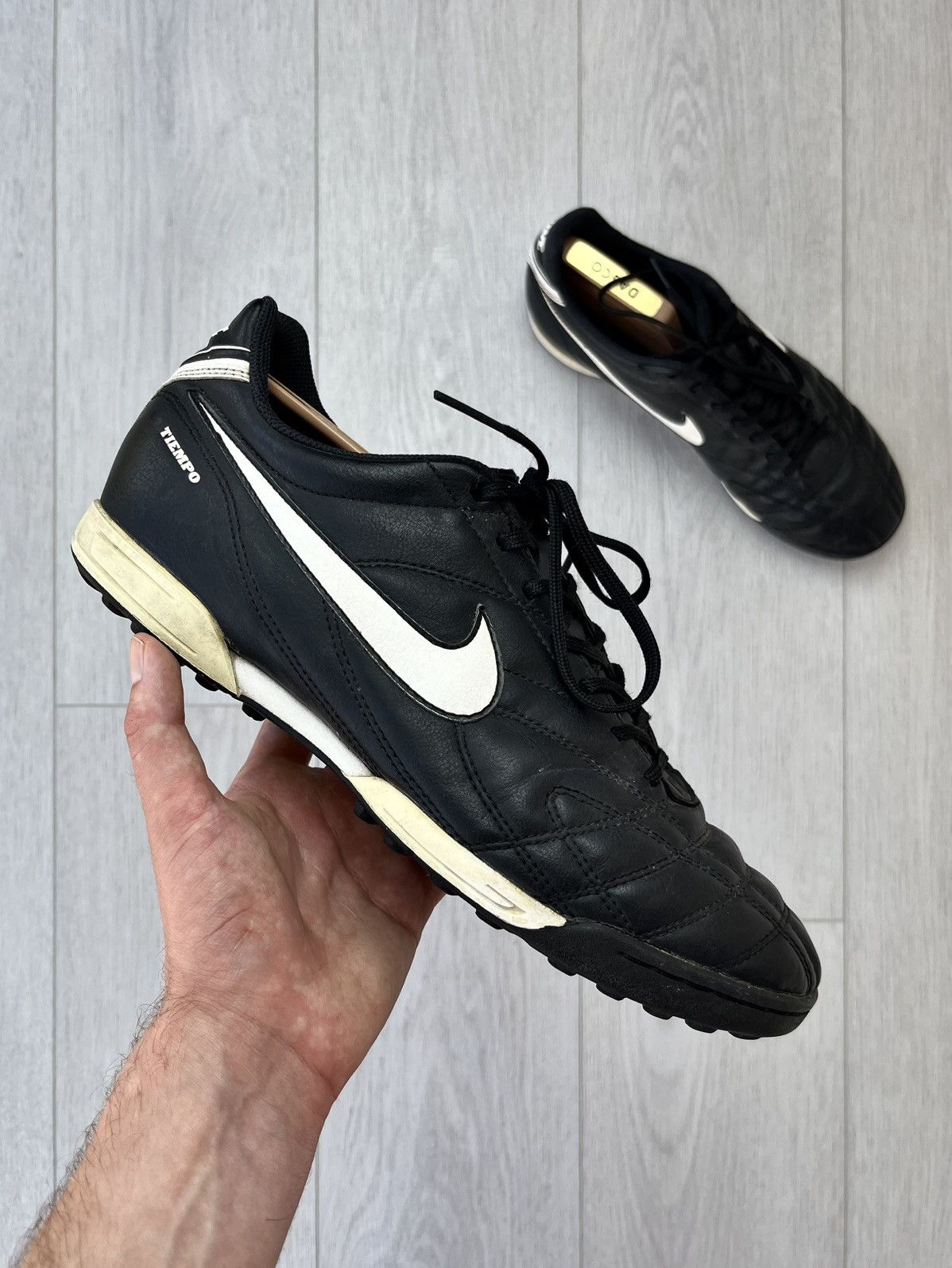 Vintage Nike Tiempo Natural 3 Soccer Boots Leather Shoes Y2K in Black, Men's (Size 9)