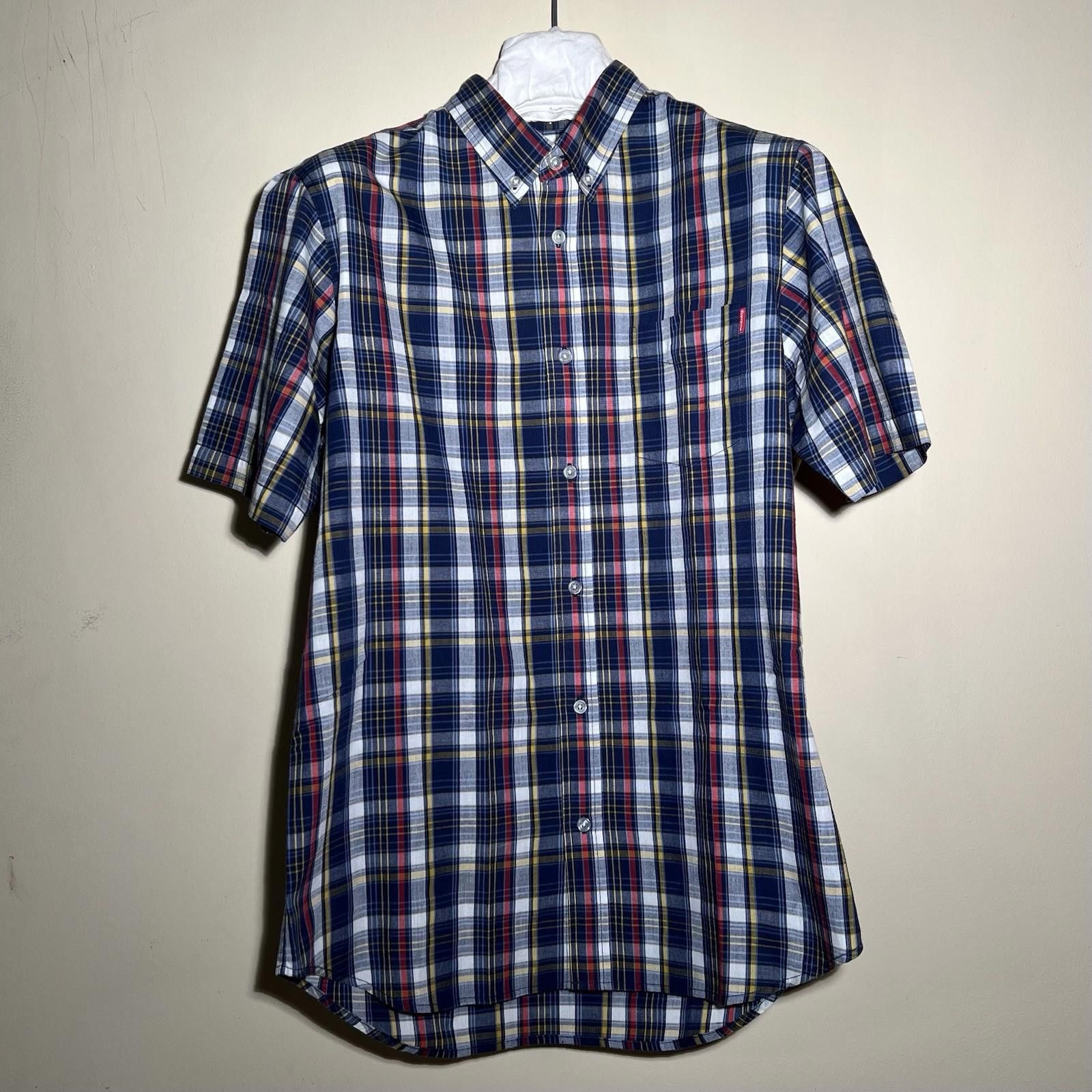SUPREME S/S COTTON PLAID SHIRT BLUE LARGE