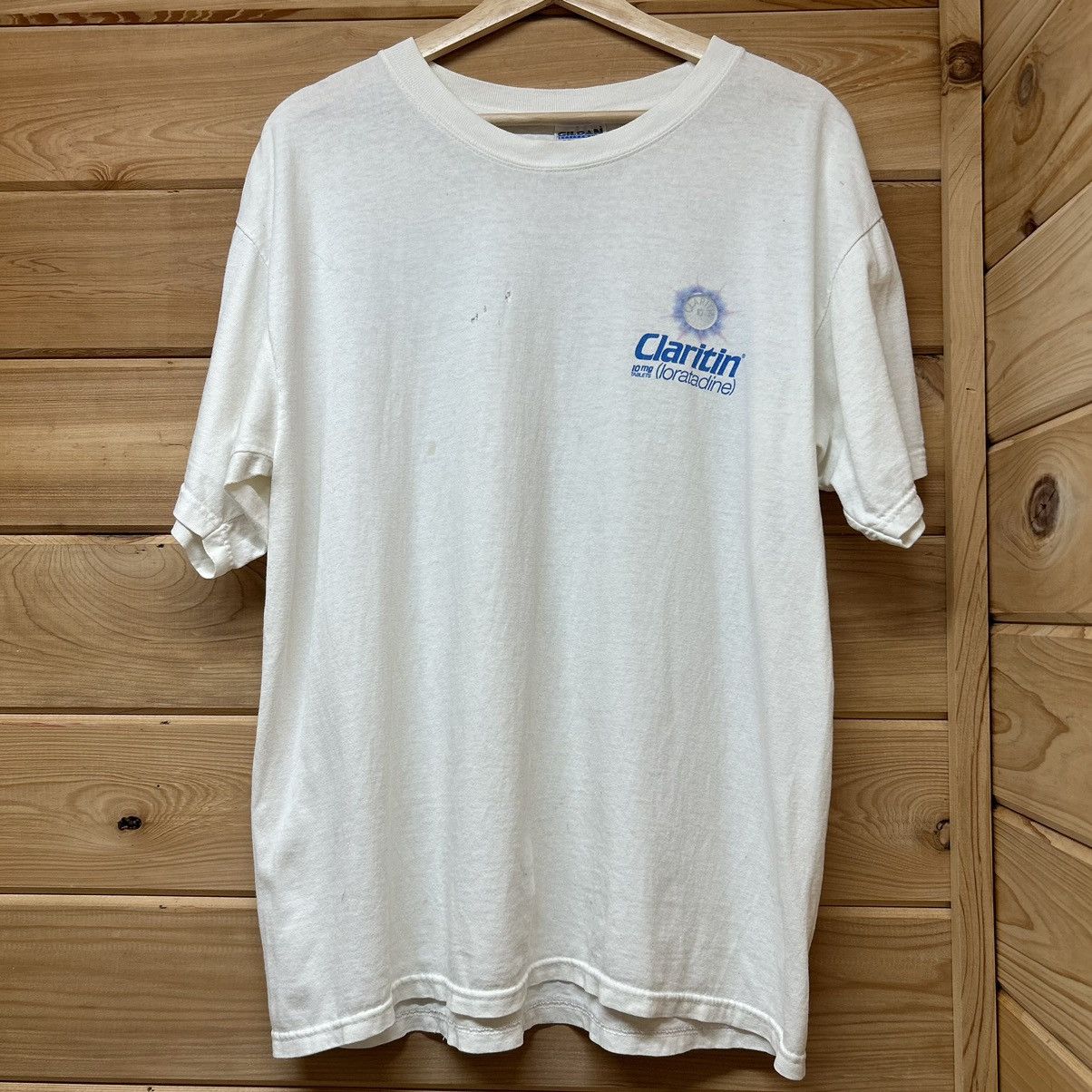 Vintage Vintage 90s Claritin Allergy Drug Cyclist Graphic T Shirt Size US L / EU 52-54 / 3 - 1 Thumbnail