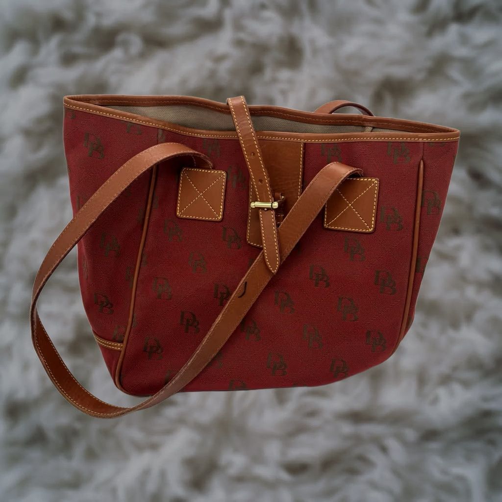 Dooney & Bourke VTG Dooney & Bourke Satchel Purse Handbag Medium Orange Leather Monogram Khaki Beige Size ONE SIZE - 1 Thumbnail