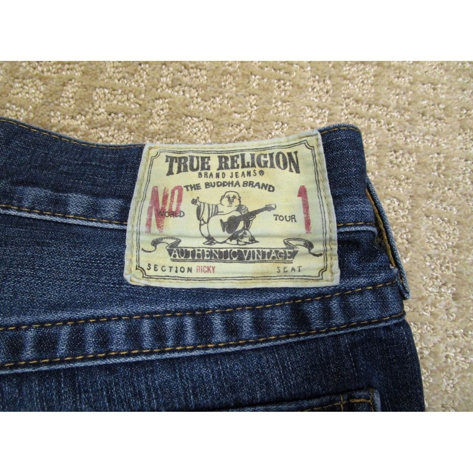 True Religion True Religion World Tour Jeans Men 38x34 Blue Straight Ricky Denim Stretch 5-Pocket Regular Hipster Rock School Mens Size US 38 / EU 54 - 5 Thumbnail