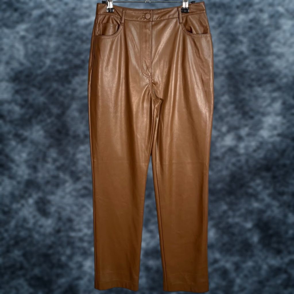 Oak + Fort Oak + Fort Brown Faux Leather High-Waisted Straight Leg Pants Womens Size 4 Size 27" / US 4 / IT 40 - 1 Thumbnail