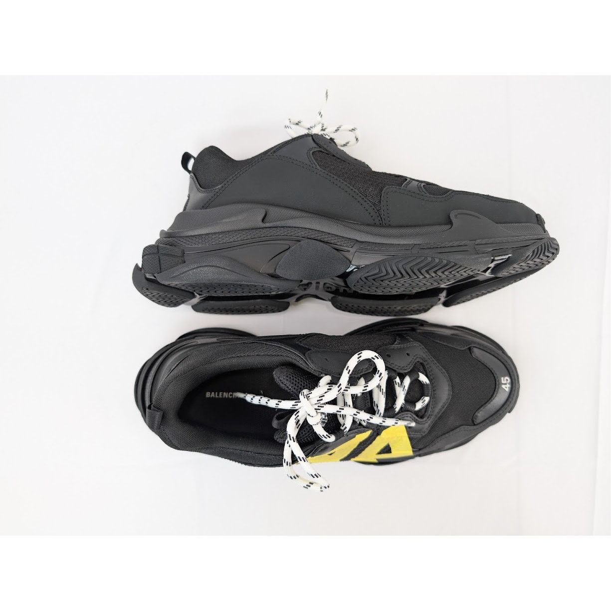 Balenciaga o1rshd1 Triple S Sneakers in Black/Yellow Size US 12 / EU 45 - 13 Thumbnail