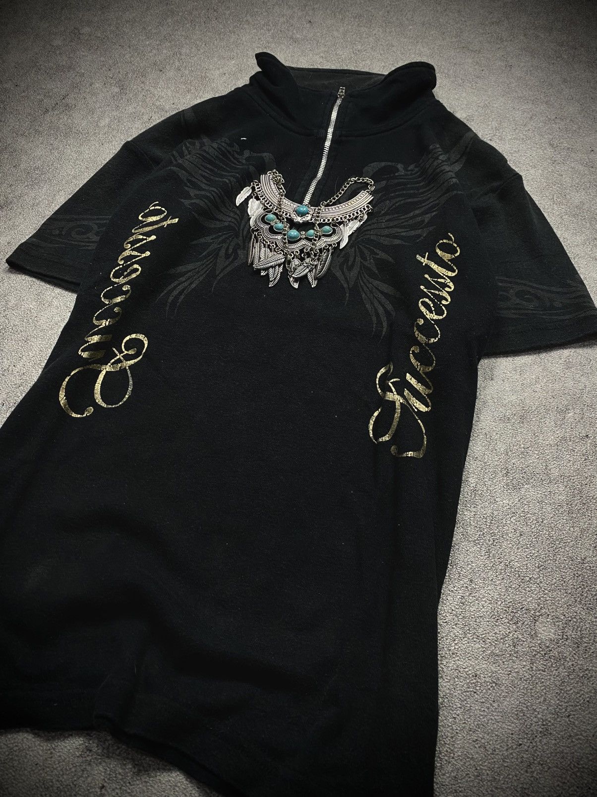 Japanese Brand 00s Marcestser japanese poem halfzip tee Size US M / EU 48-50 / 2 - 3 Thumbnail