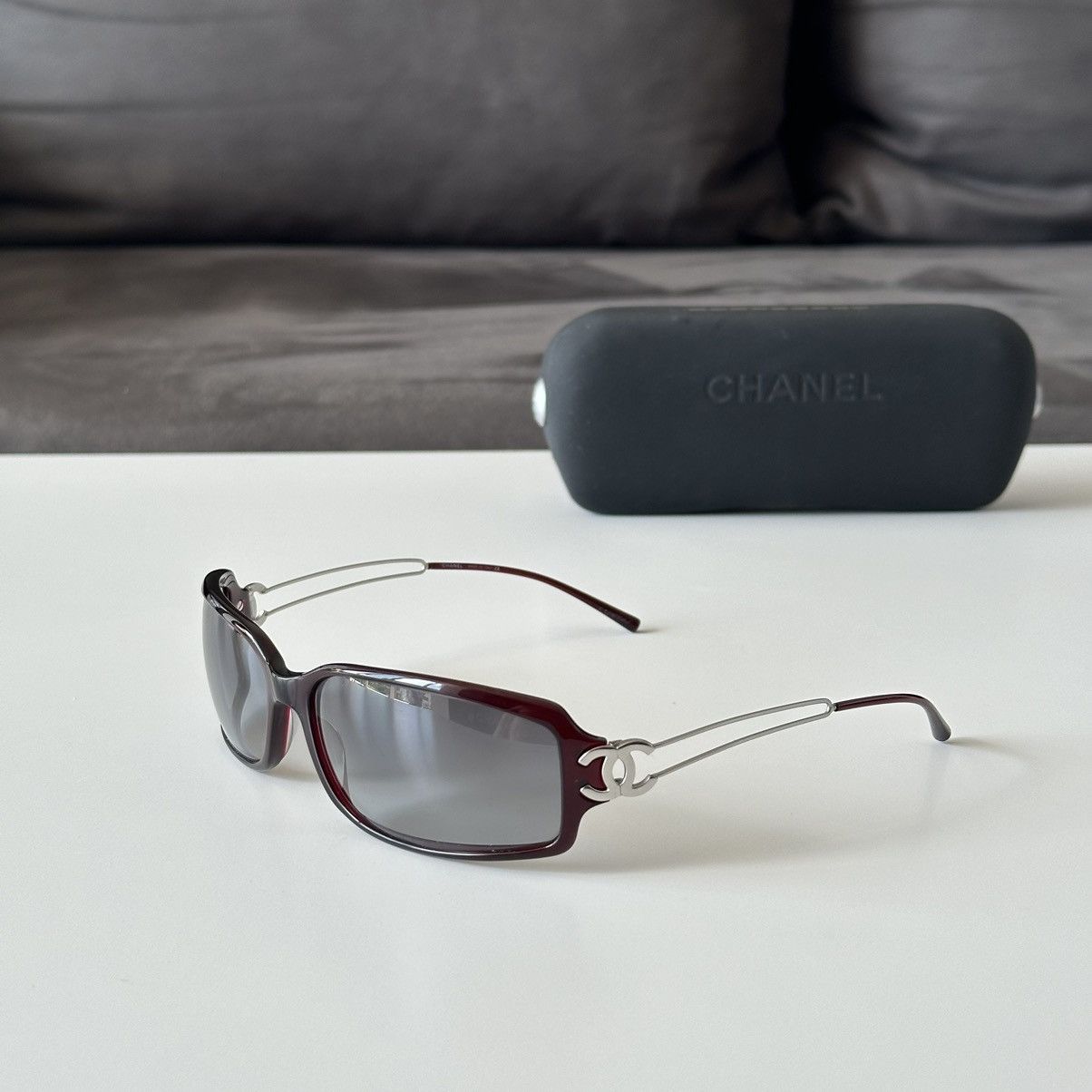 Vintage CHANEL Burgundy Rectangular Blue Leans Sunglasses 5038 Y2K Size ONE SIZE - 17 Thumbnail
