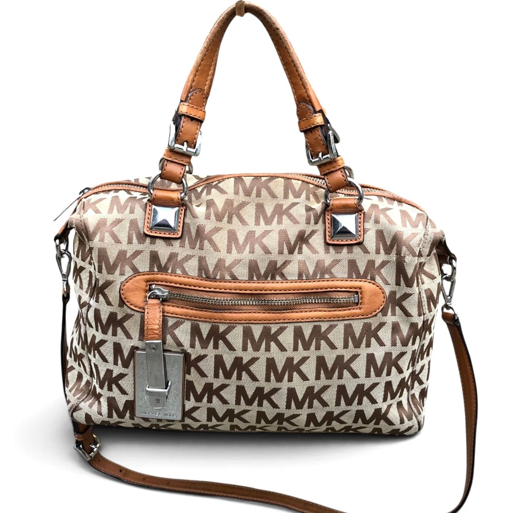 Michael Kors Michael Kors Bedford Crossbody Bag Canvas Leather Purse Brown Zipper Dome Monogram Women Large Size ONE SIZE - 2 Thumbnail
