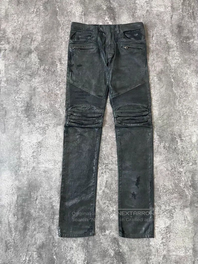 Balmain BALMAIN Glued worn-out destroyed motorcycle leather denim Size US 30 / EU 46 - 1 Thumbnail