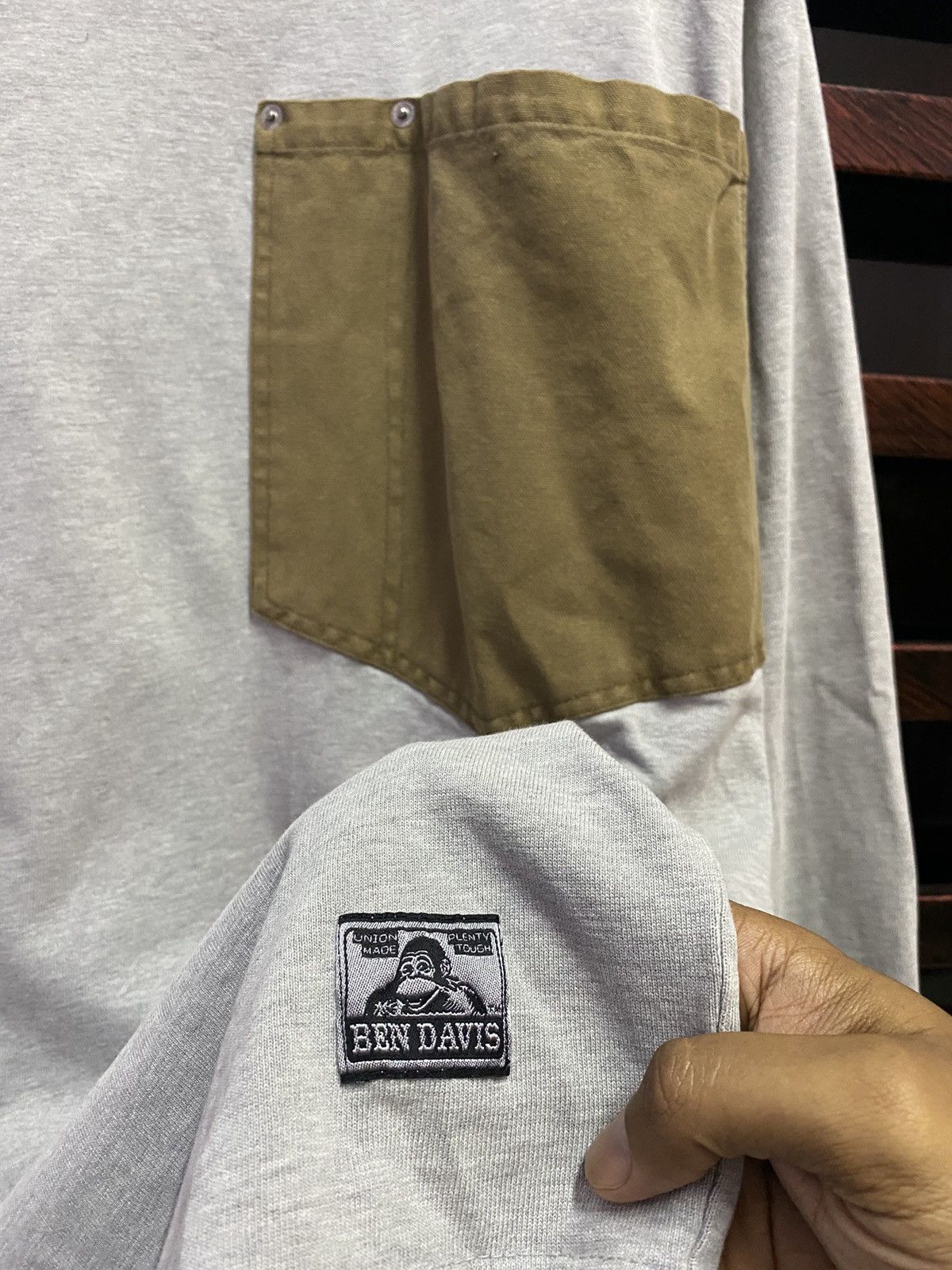 image of 90's Ben Davis Long Sleeve Tshirt Black Label in Grey, Men's (Size Large)