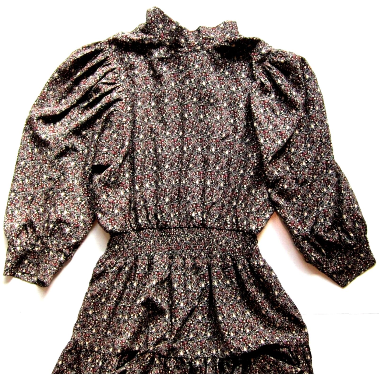 Vintage Living My Best Style Pink Lily Black Brown Pink Floral High Neck Smock Dress L Shirt Dress Women Size L / US 10 / IT 46 - 4 Thumbnail