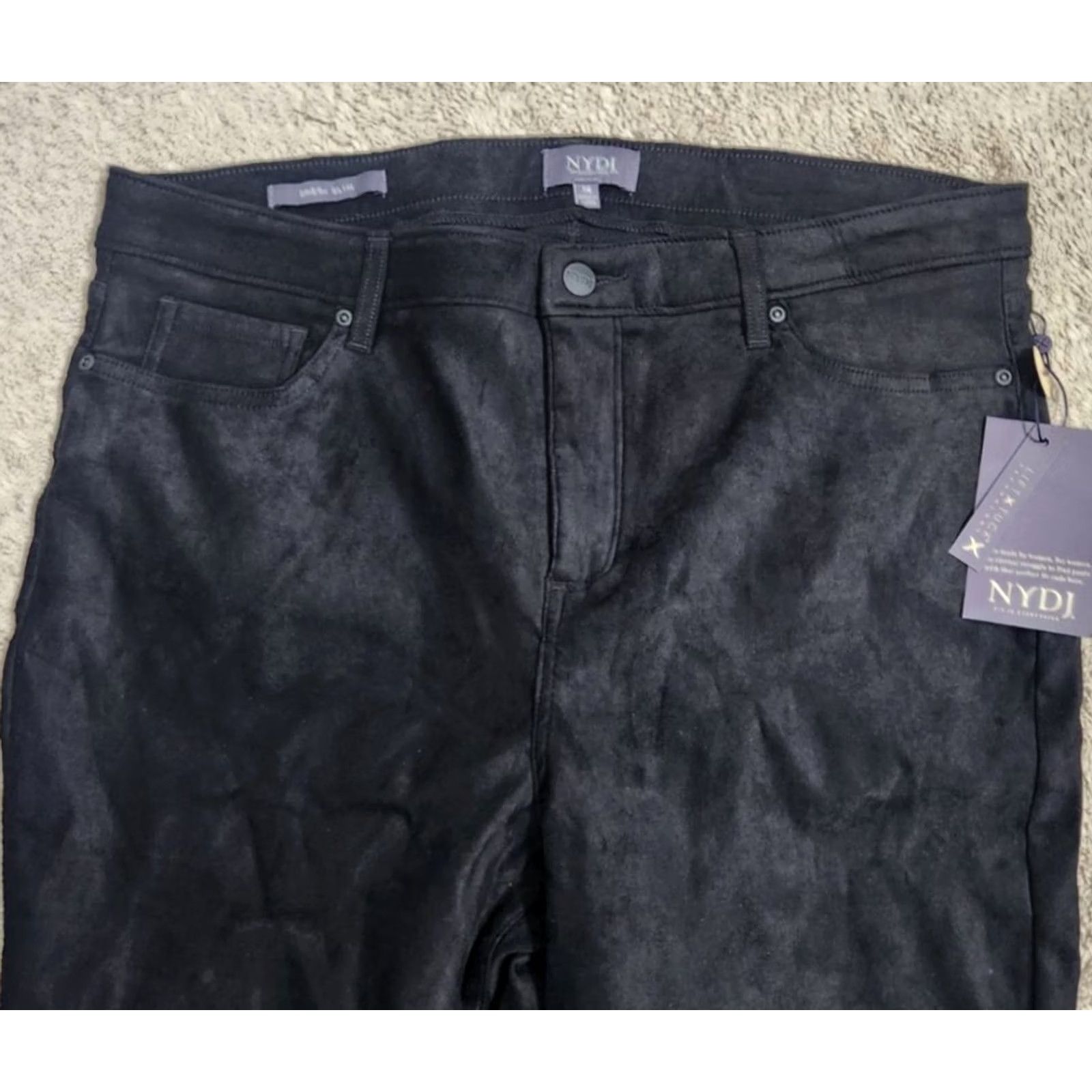 NYDJ NYDJ Sheri Slim Jeans Womens 14 Black Velvet Feel Pants Size 36" / US 14 / IT 50 - 3 Thumbnail
