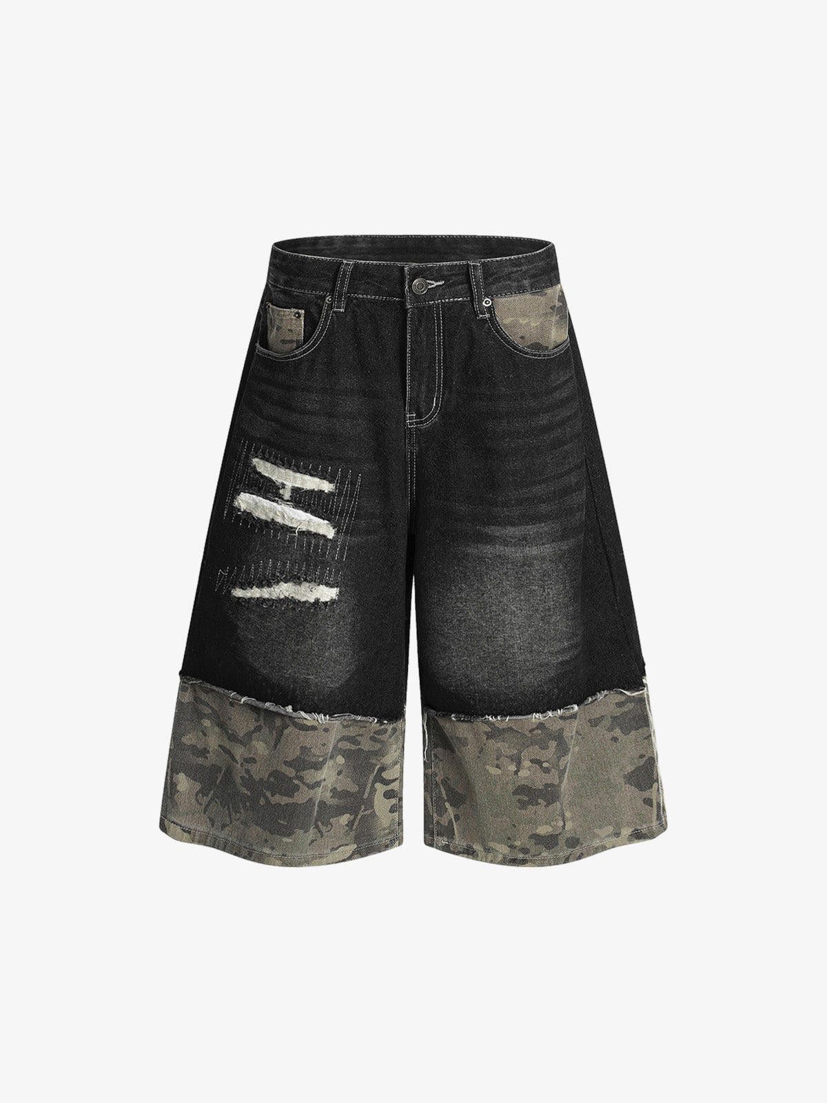 Jean Camouflage Hem Patchwork Denim Shorts Size US 30 / EU 46 - 1 Thumbnail