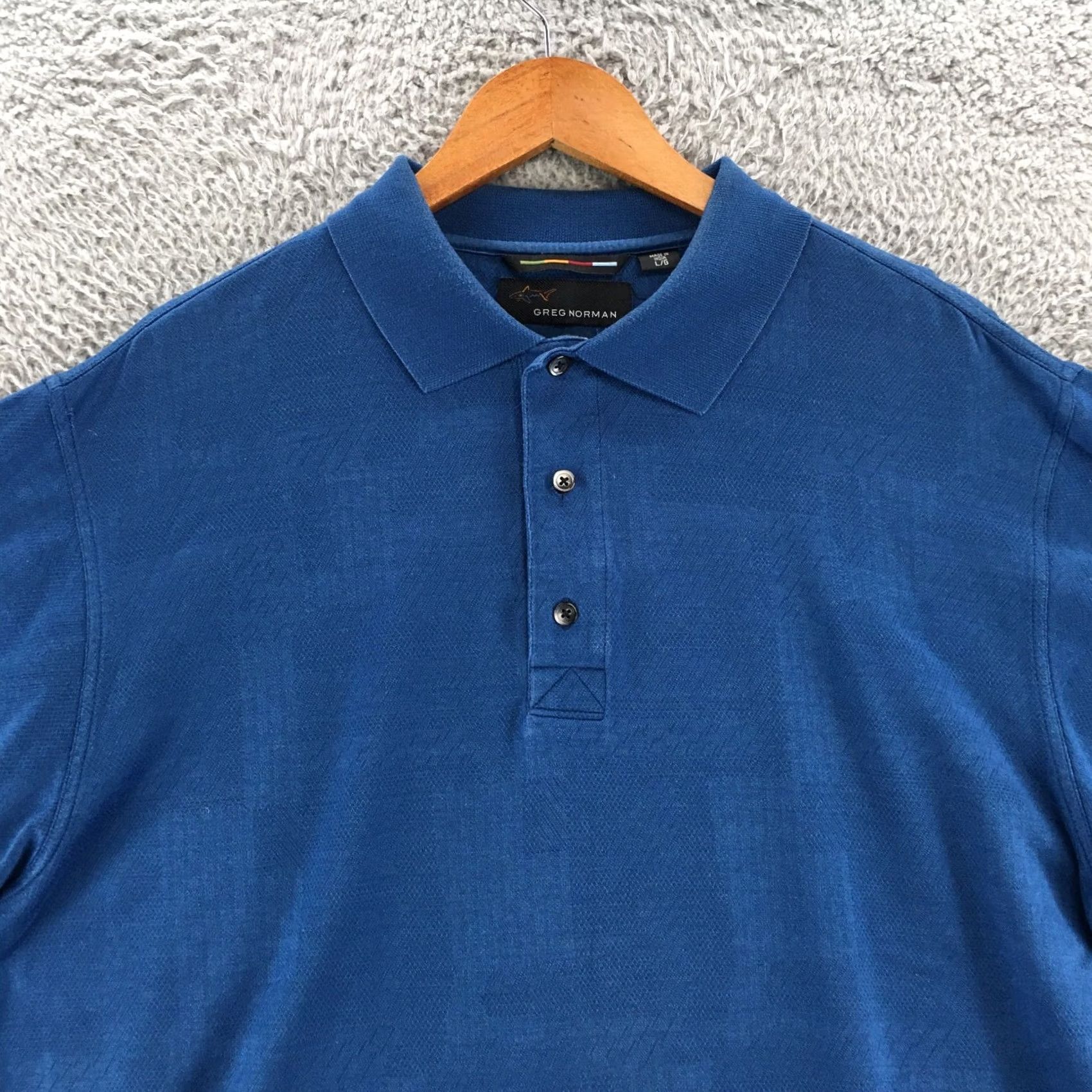 Vintage Greg Norman Polo Shirt Mens L Blue Cotton Collared Button Casual Short Sleeve Golf Size US L / EU 52-54 / 3 - 2 Thumbnail