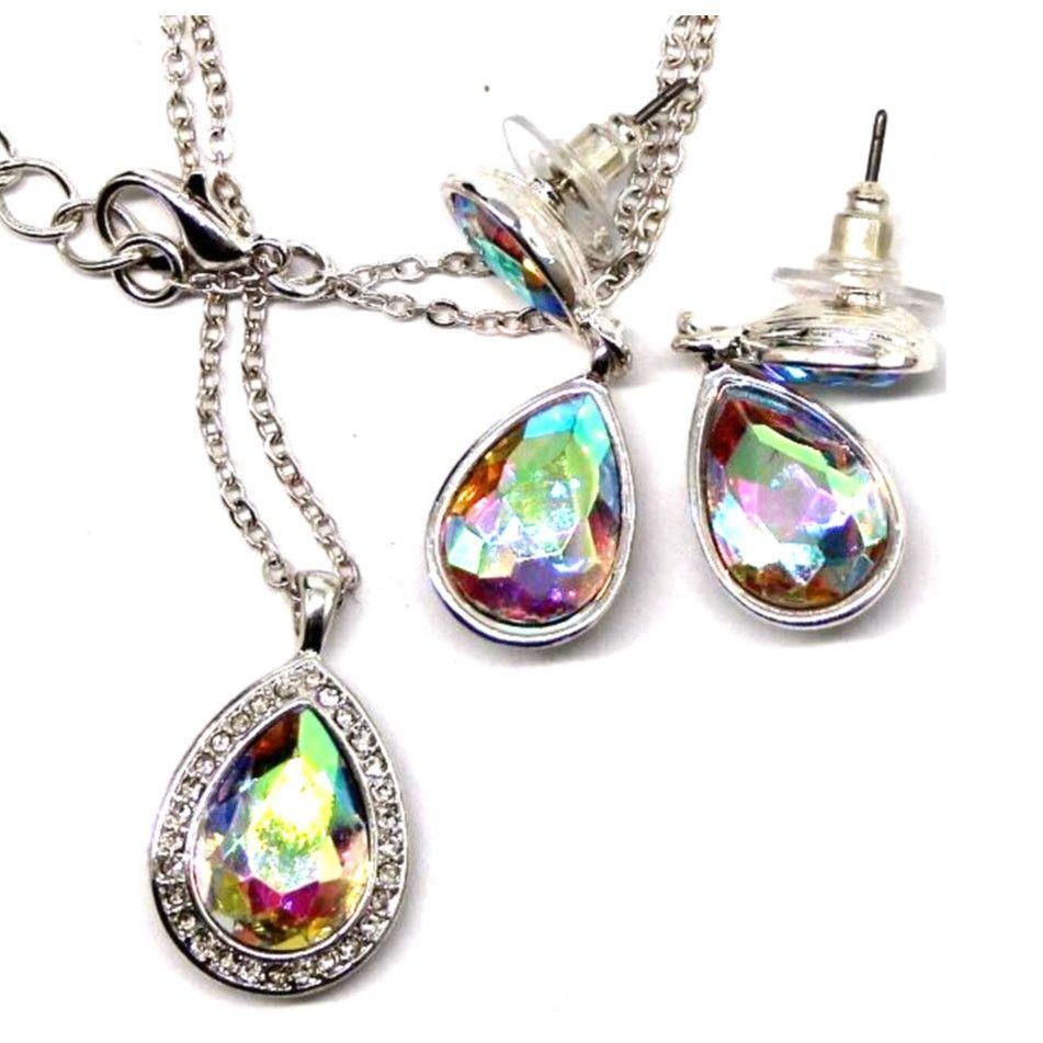 Other Fiery Aurora Borealis Rhinestone Necklace Earring •Tear Drop Size ONE SIZE - 1 Thumbnail