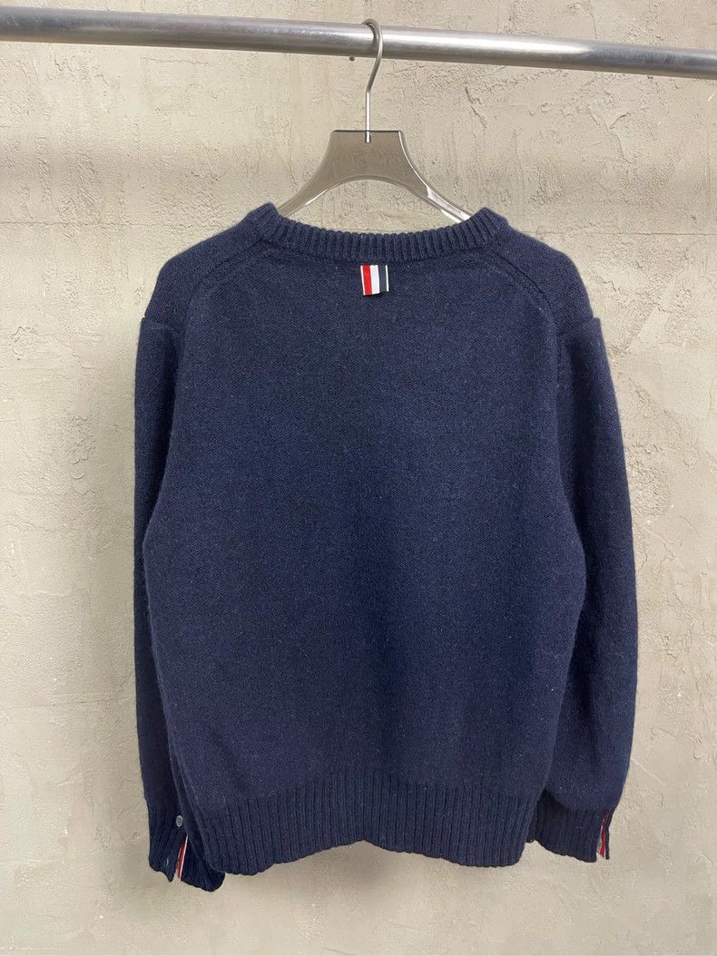Thom Browne Thom browne Dark blue four-striped wool horsehair round-nec Size US XL / EU 56 / 4 - 2 Thumbnail