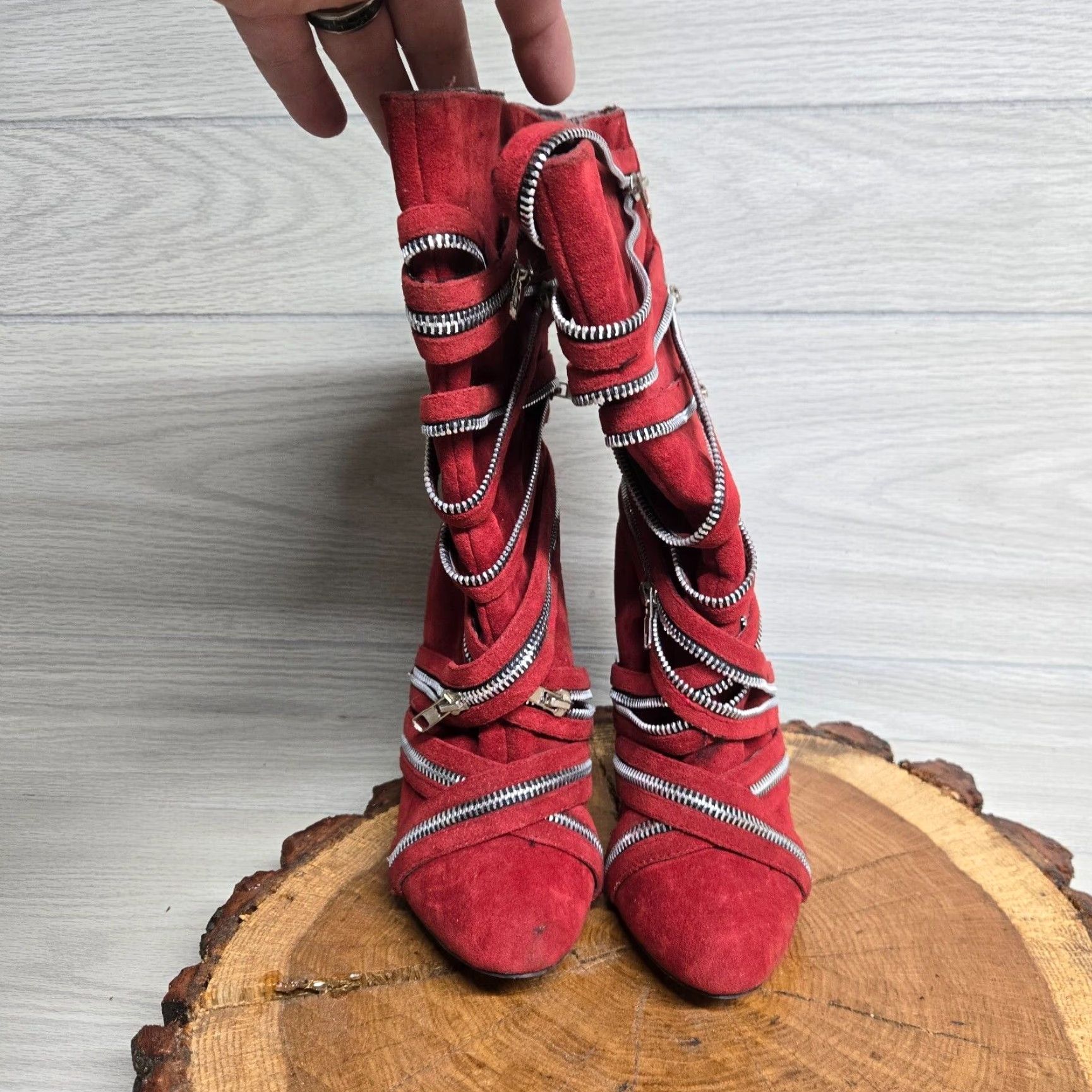 Vintage VINTAGE Hypnotic Red High Heel Ankle Boots with Zipper Accents Adult Women's Size 6.5 Stiletto 2000s, 2010s, 2020s Size US 6.5 / IT 36.5 - 3 Thumbnail