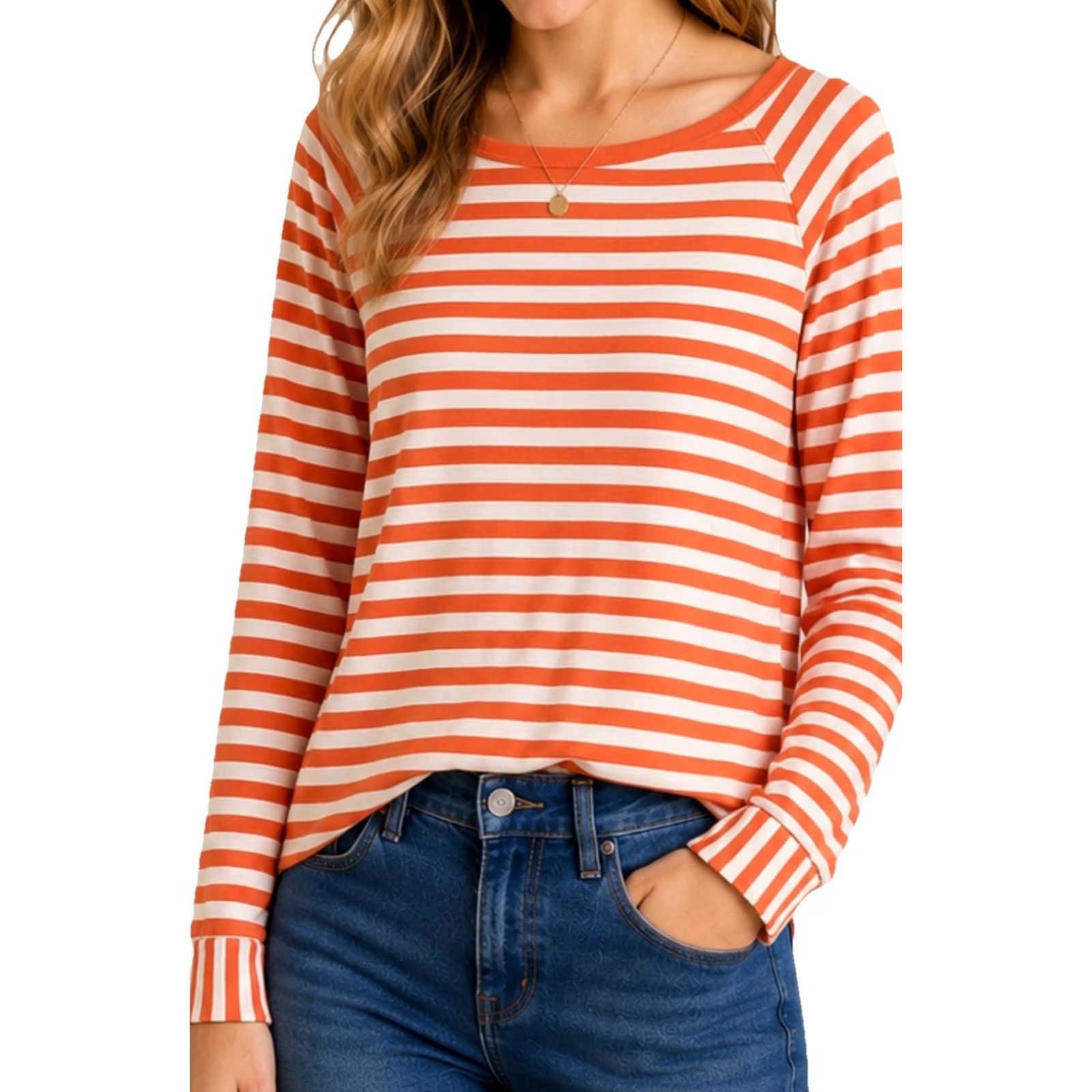 J.Crew J.Crew Women’s Nautical Tee Stripe White Orange Long Sleeve Scoop Neck M Shirt Top Size M / US 6-8 / IT 42-44 - 2 Thumbnail
