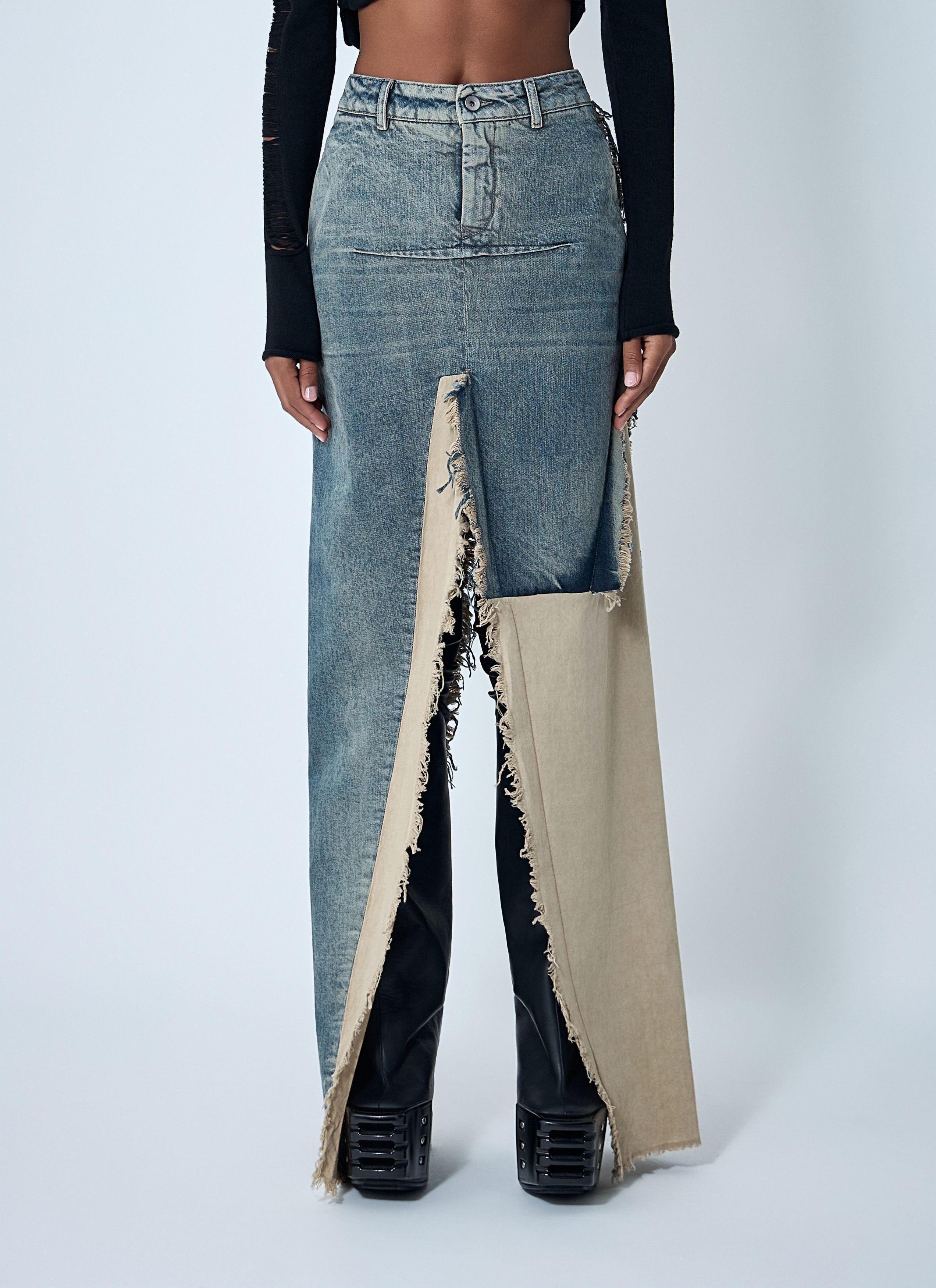 Rick Owens Denim Distressed Maxi Skirt Size 28" / US 6 / IT 42 - 1 Thumbnail