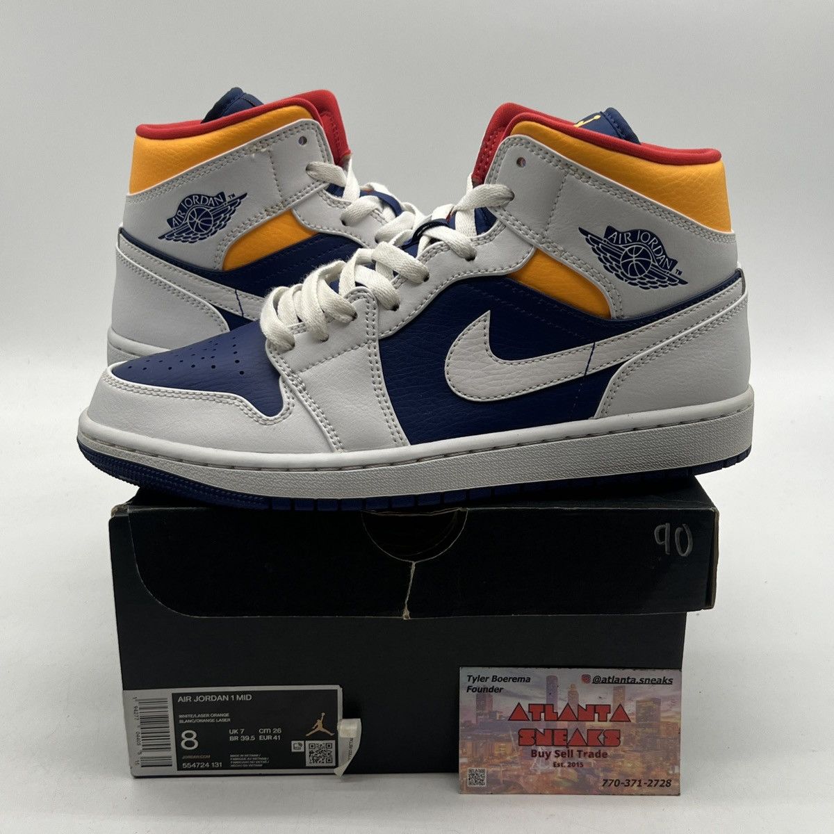 Nike Air Jordan 1 Mid white deep royal blue Size US 8 / EU 41 - 1 Thumbnail