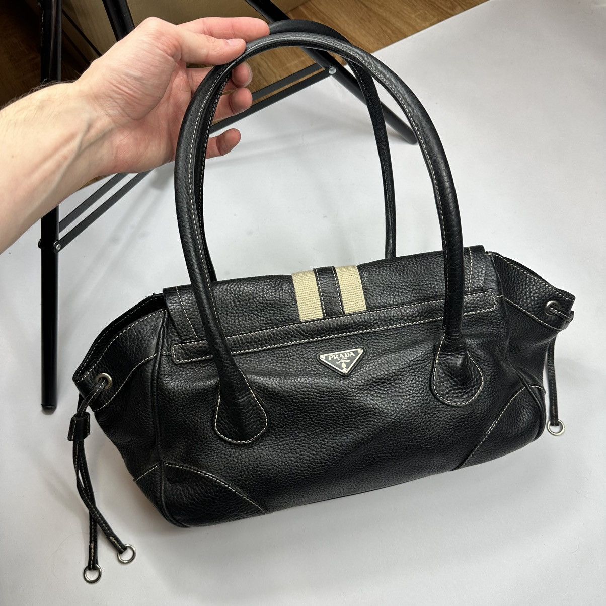 Prada × Vintage Vintage Prada Vitello Daino Stripe Leather Bag 