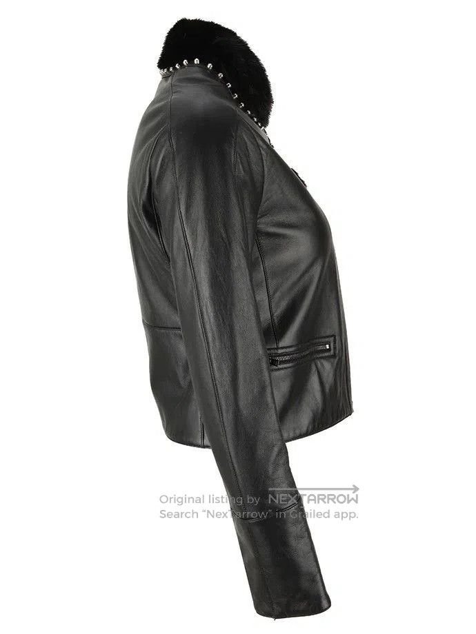Fendi FENDI Black Leather Jacket with Fur Collar. Size US S / EU 44-46 / 1 - 4 Thumbnail