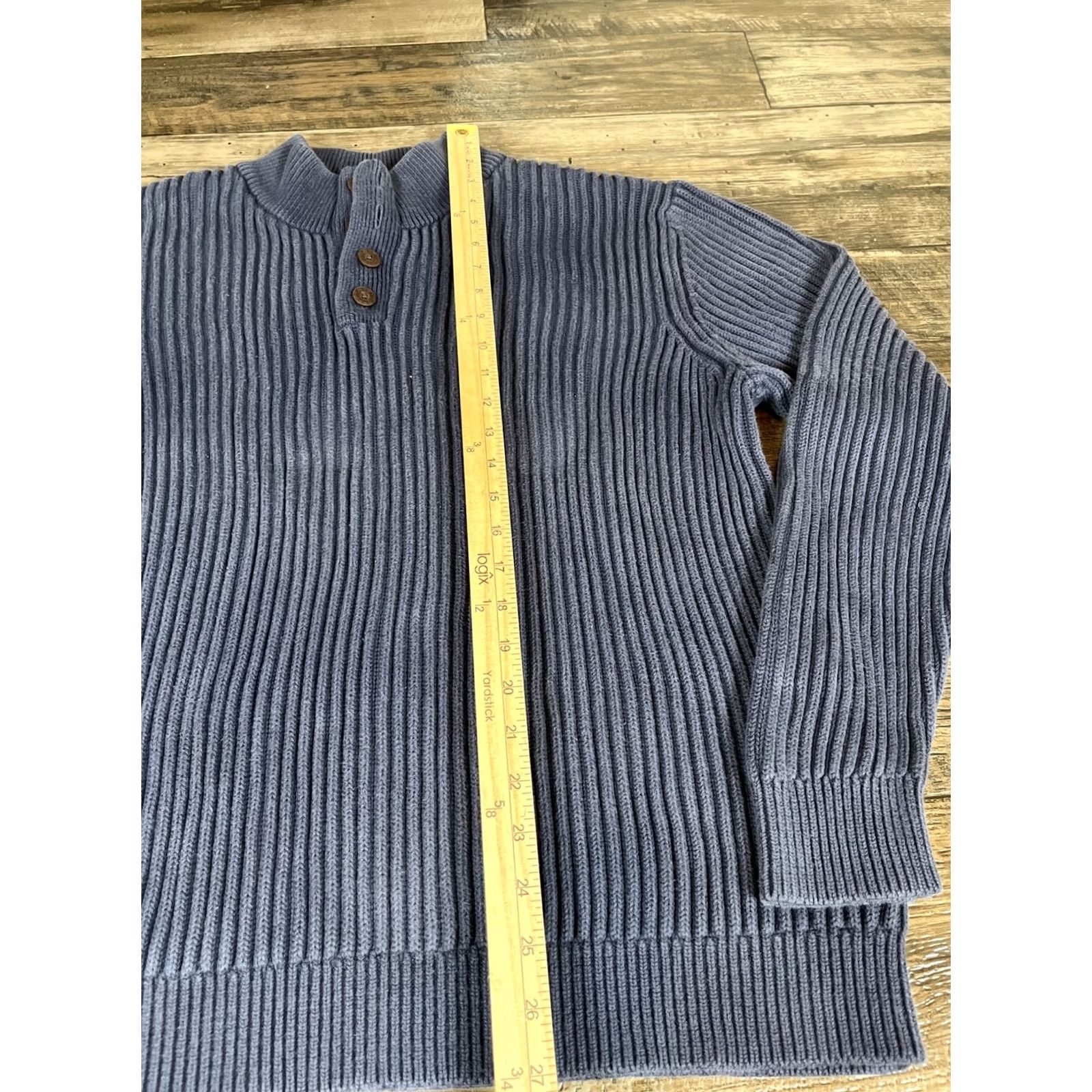 Vintage LL BEAN Ribbed Henley Sweater XXL Blue Chunky Knit Fisherman 90s USA Mens Knit Shirt Sweater Size US XXL / EU 58 / 5 - 2 Thumbnail