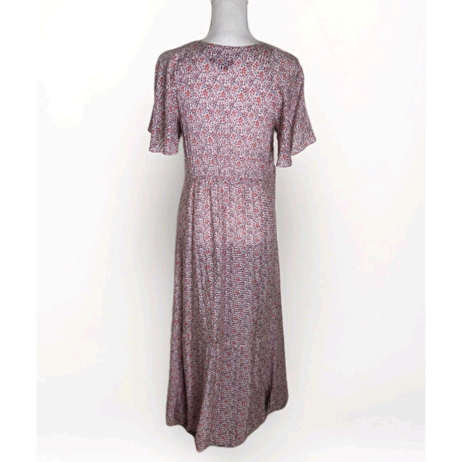 Vintage Hatch Dress Pink Midi A-Line Flutter Sleeve V-Neck Floral Lined Summer 60s Bohemian Prairie Womens S Size S / US 4 / IT 40 - 3 Thumbnail