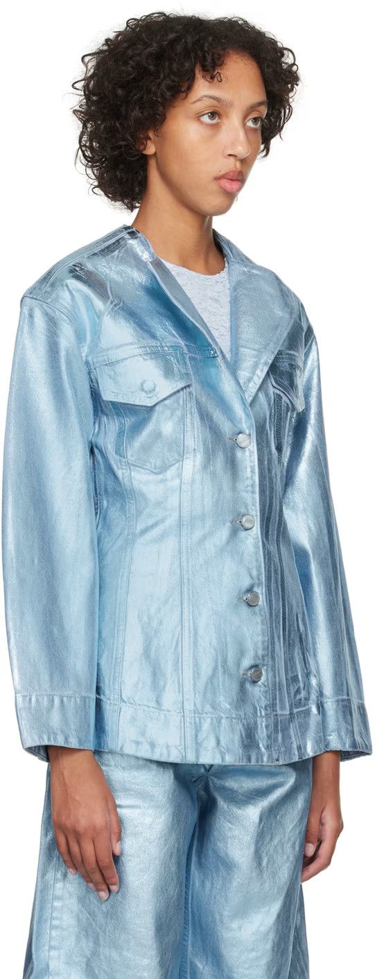 Ganni USD595 GANNI BLUE FOIL DENIM JACKET Size XS / US 0-2 / IT 36-38 - 9 Thumbnail