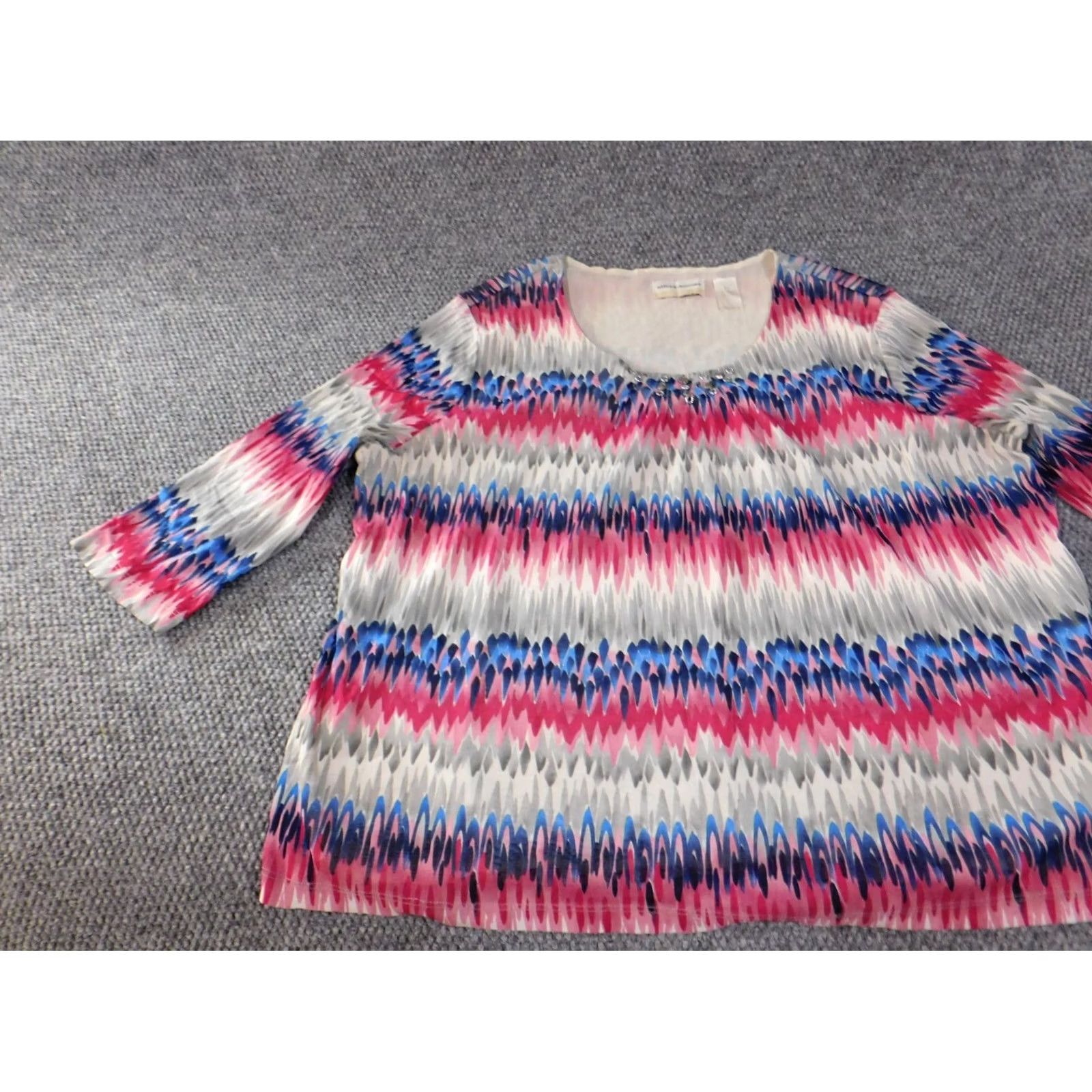 Vintage Alfred Dunner Blouse Shirt 3X Womens Red Striped Knit Pullover Crew Neck Stretch Casual Plus Size Size XXL / US 16-18 / IT 52-54 - 2 Thumbnail