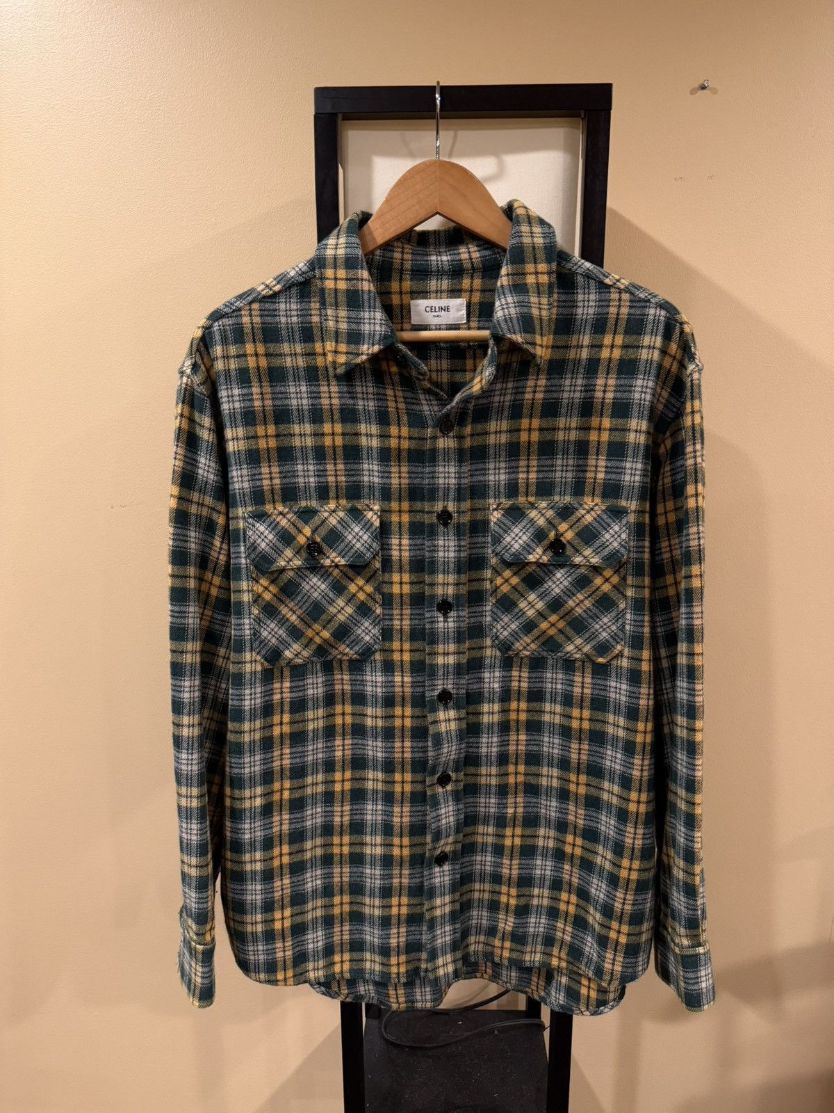Celine Celine x Hedi FW22 Green/Yellow Flannel Button Up Shirt Size US M / EU 48-50 / 2 - 3 Thumbnail
