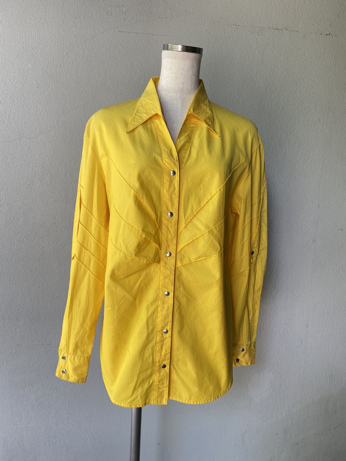 Mugler MUGLER Bright Yellow Long-Sleeve Snap-Button Collar Shirt Size M / US 6-8 / IT 42-44 - 3 Thumbnail