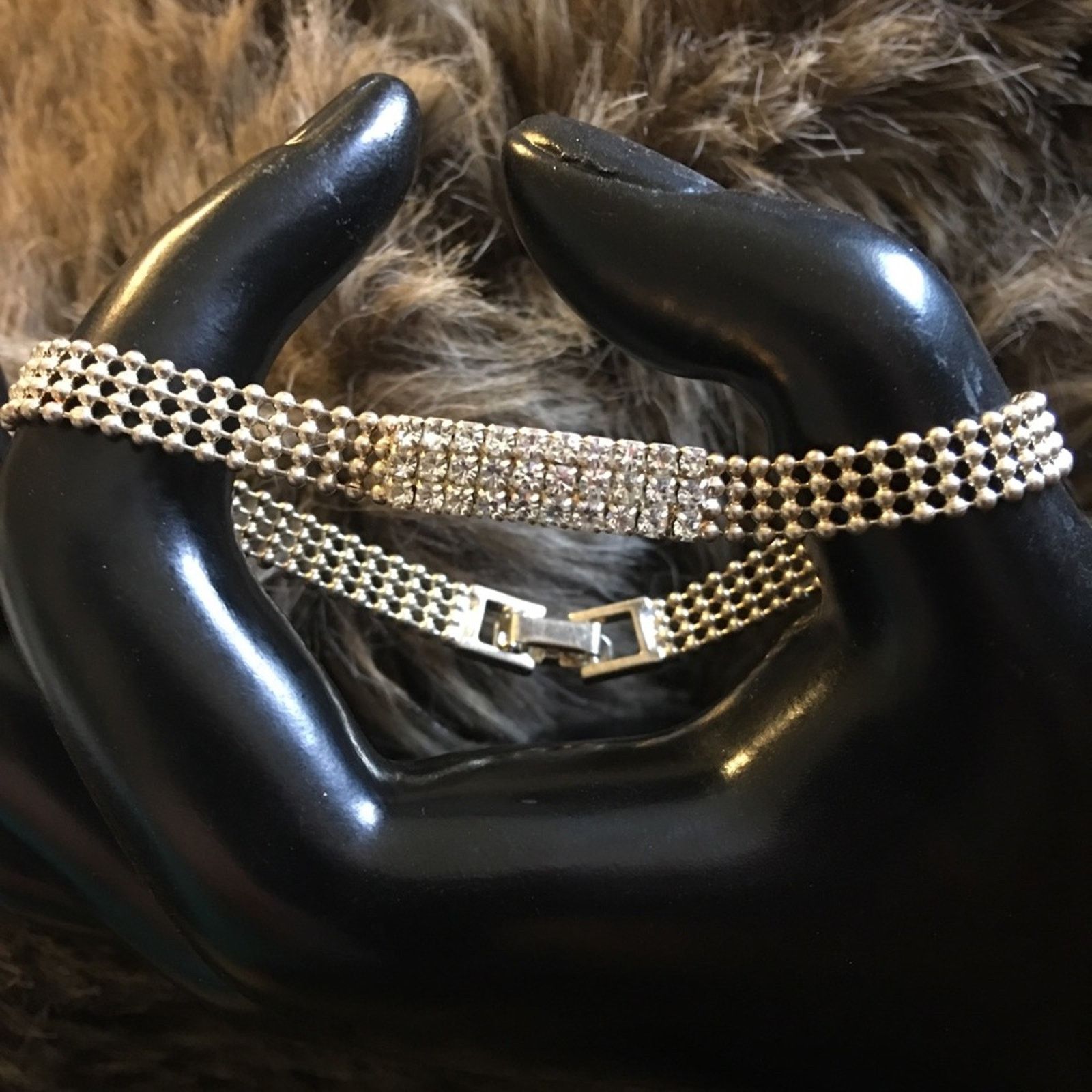 Jewelry Rhinestone silver tone ball chain bracelet Size ONE SIZE - 1 Thumbnail
