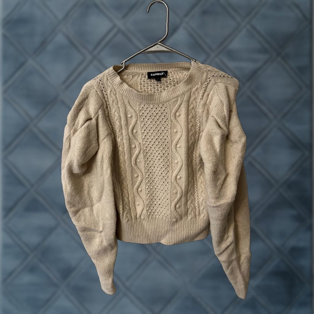 Express EUC Woman’s Express Soft Pullover Cable Knit Crew Neck Sweater XS Beige Size XS / US 0-2 / IT 36-38 - 1 Thumbnail