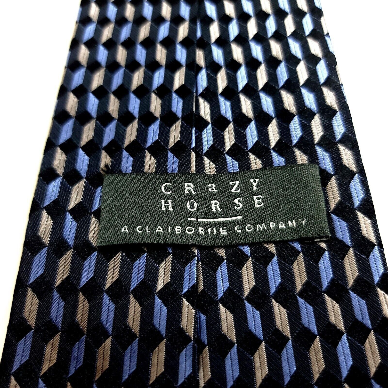 Liz Claiborne Crazy Horse Claiborne Blue Beige Woven Geometric Wide Silk T Size ONE SIZE - 3 Thumbnail