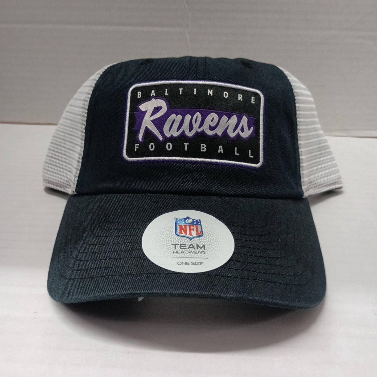 NFL Baltimore Ravens Black White Mesh Patch Logo Adjustable Hat Size ONE SIZE - 1 Thumbnail