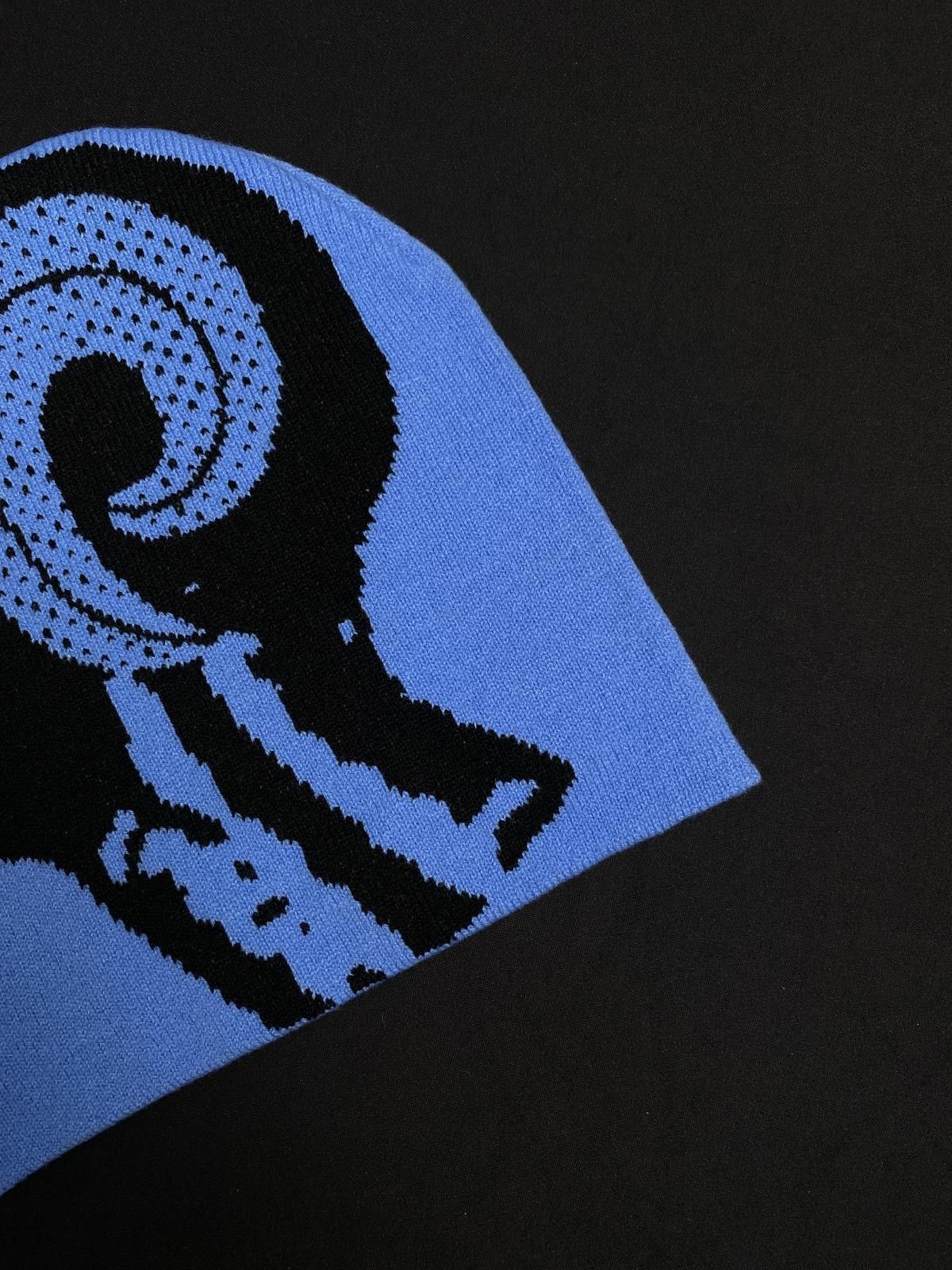 Japanese Brand Deadstock Abstract Spiral Head Skully No Cuff Beanie Blue Size ONE SIZE - 3 Thumbnail