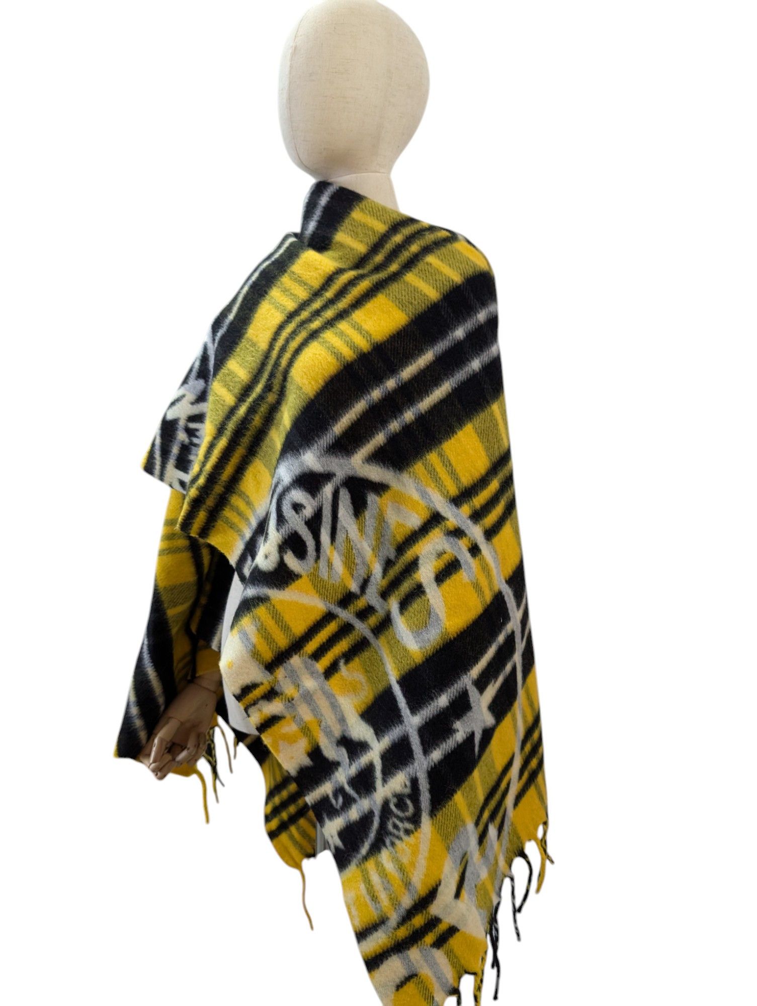 Dior Yellow Tartan Cape With Half-Zip Fringe Hem Size ONE SIZE - 4 Thumbnail