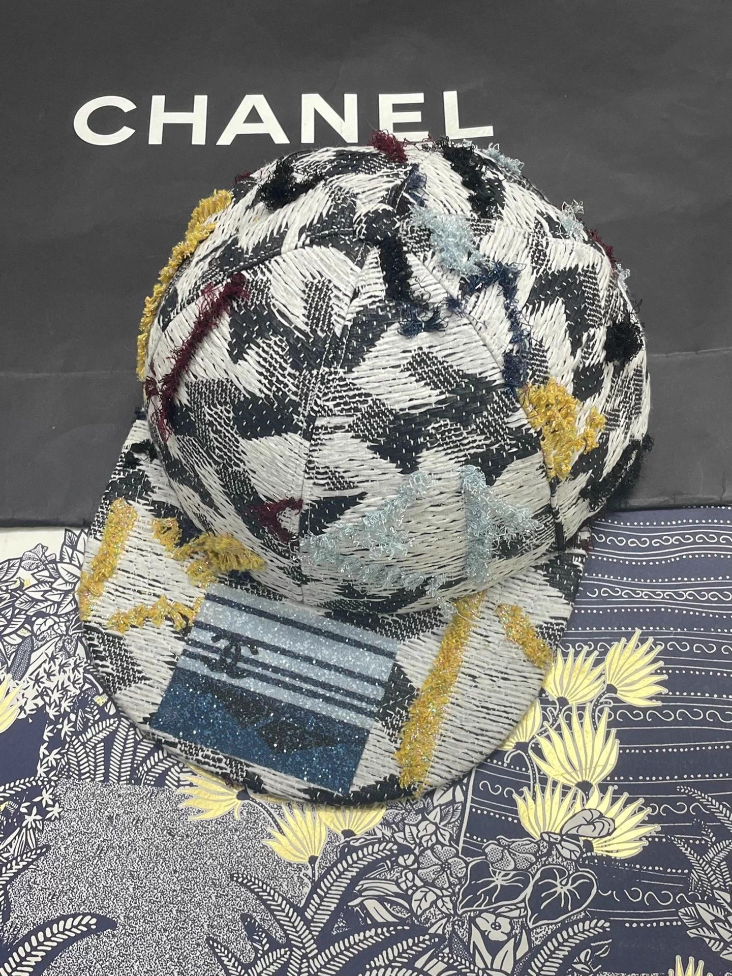 Chanel Crystal Sequin Tweed Baseball Cap
