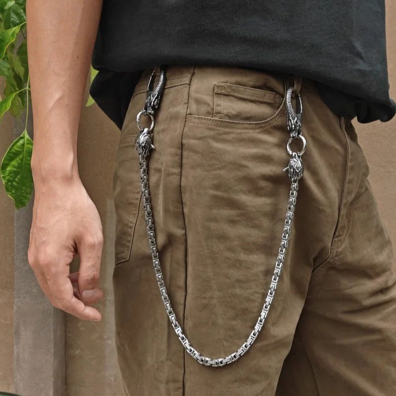 Japanese Brand × Jewelry Stainless Steel Wolf Head Punk Pants Chain Silver Size ONE SIZE - 2 Thumbnail